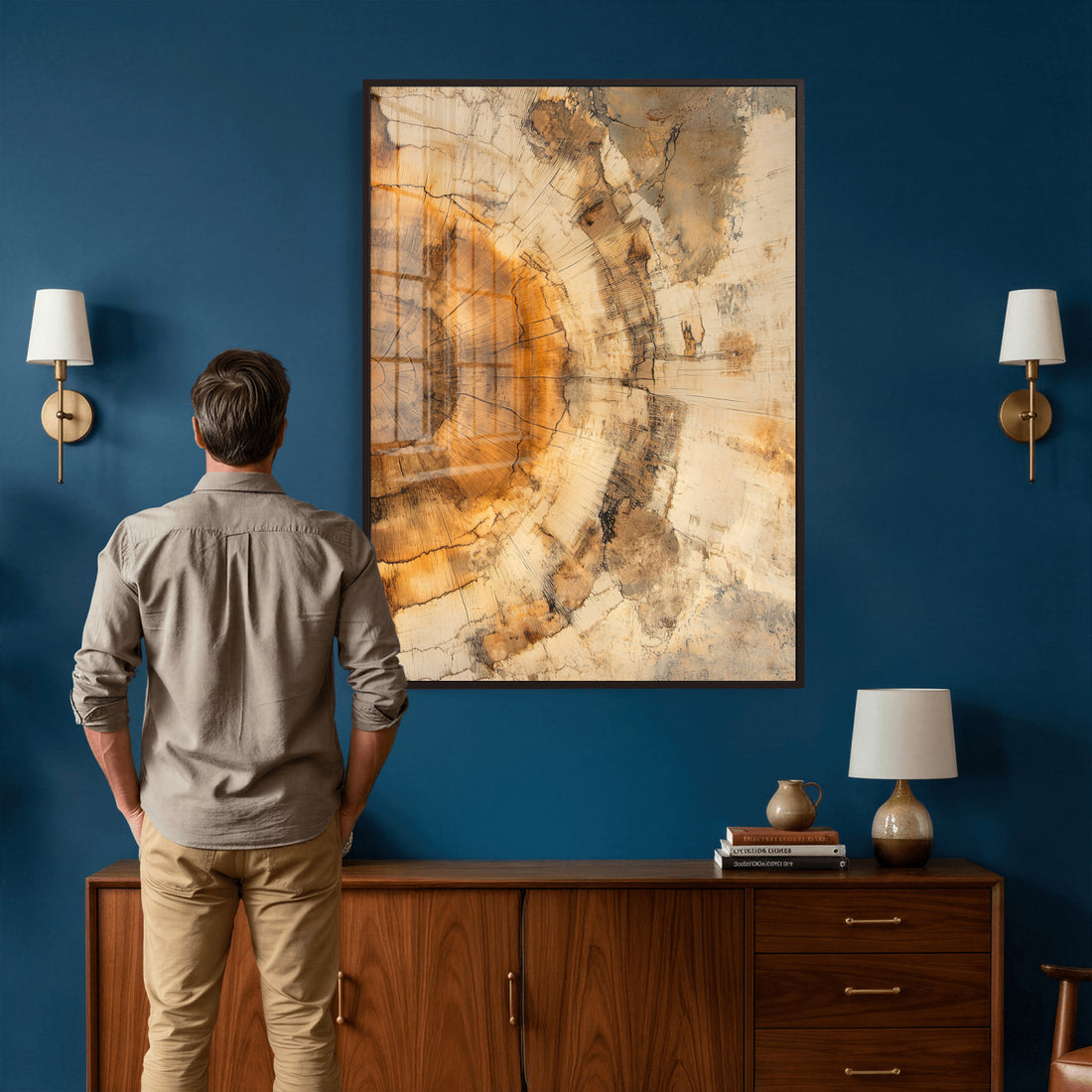 Abstract Wood Ring Wall Art Canvas Print, Natural Tree Ring Artwork for Rustic and Organic Decor