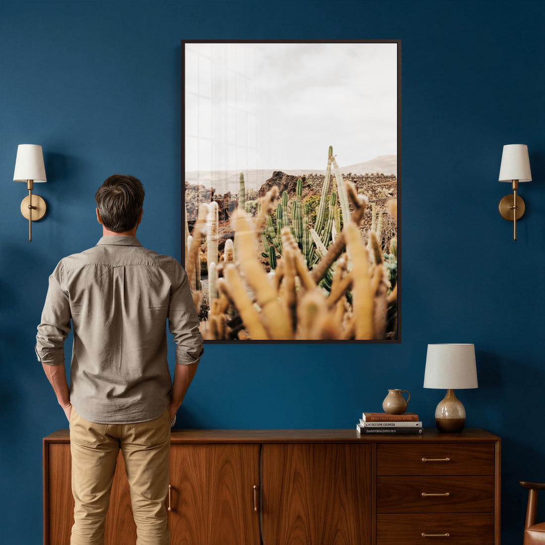 Minimal Desert Cactus Wall Art Canvas Print, Neutral Southwestern Landscape Decor