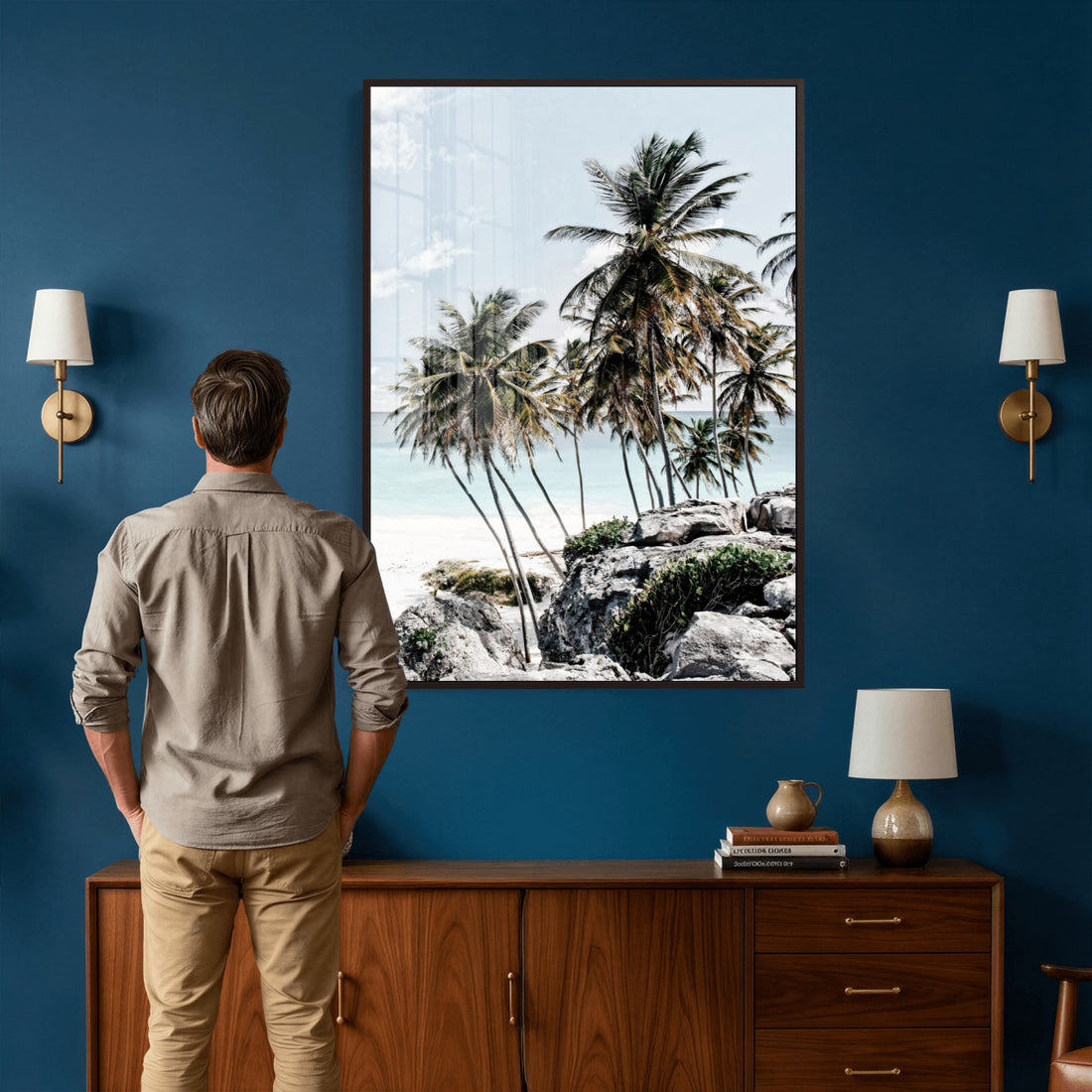 Tropical Trees Beach Wall Art Canvas Print, Coastal Ocean Scene