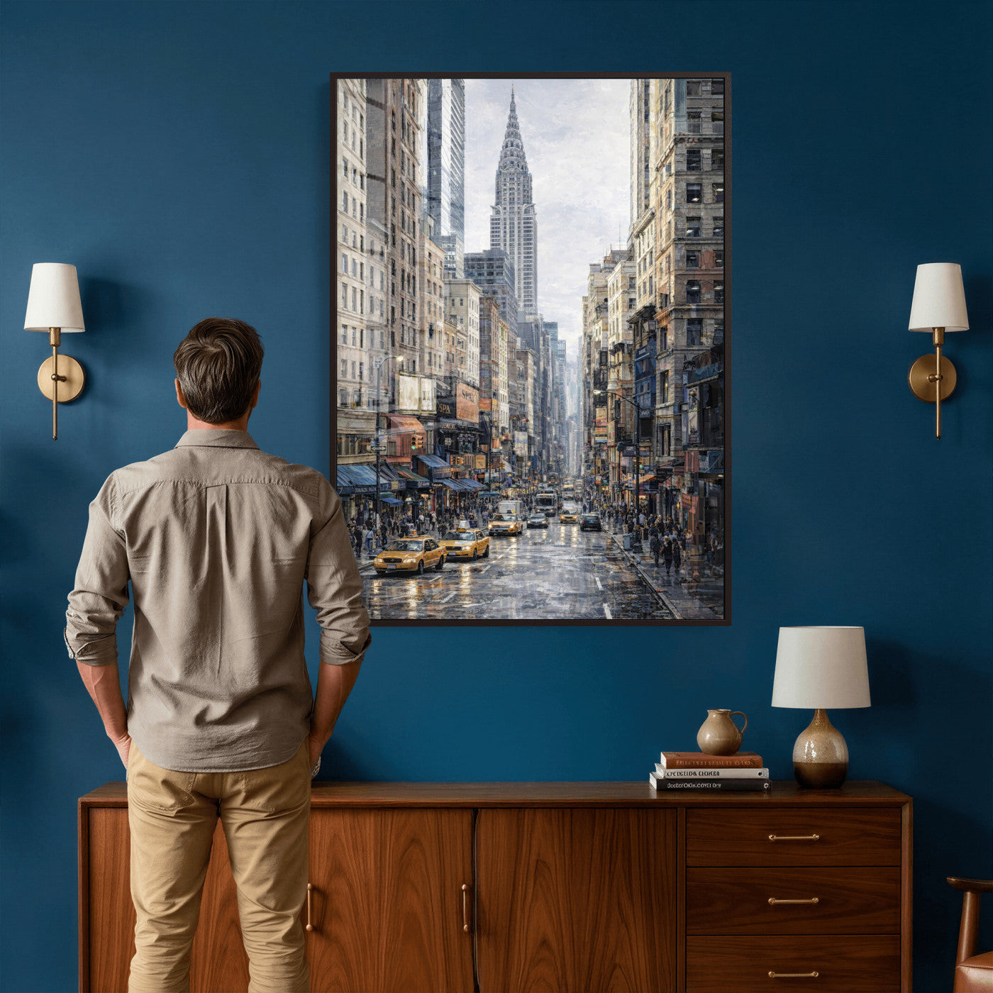 37693299-MGV-CV-24X36 - Chrysler Building New York Wall Art Canvas Print, Abstract NYC Street Painting Canvas Print, Modern Manhattan City Artwork for Living Room Decor