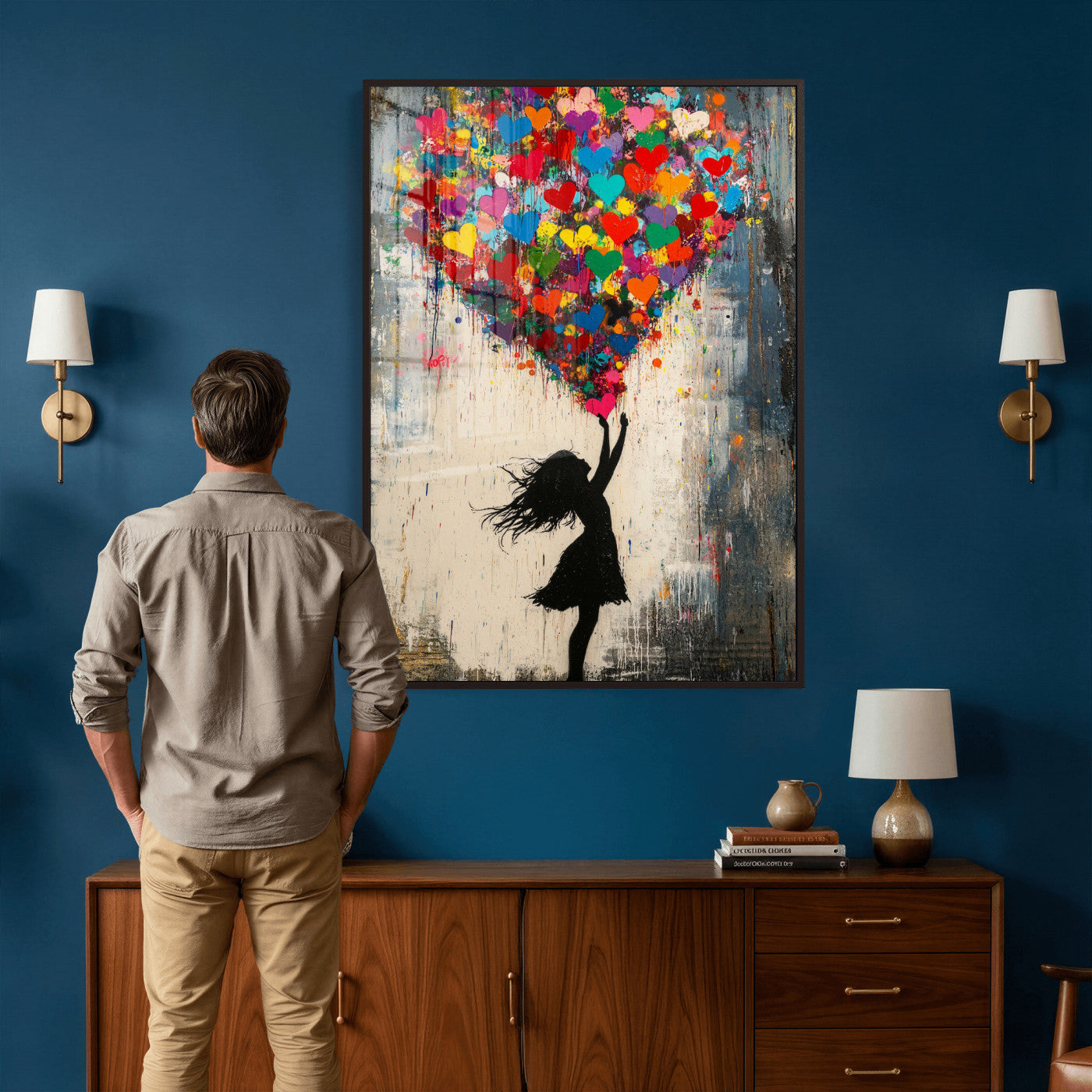 36253538-MGV-CV-24X36 - Banksy Street Art Canvas Wall Art, Girl Heart Balloons Banksy Style Print, Colorful Graffiti Love Decor, Urban Pop Art, Kids Room Inspirational Wall Art