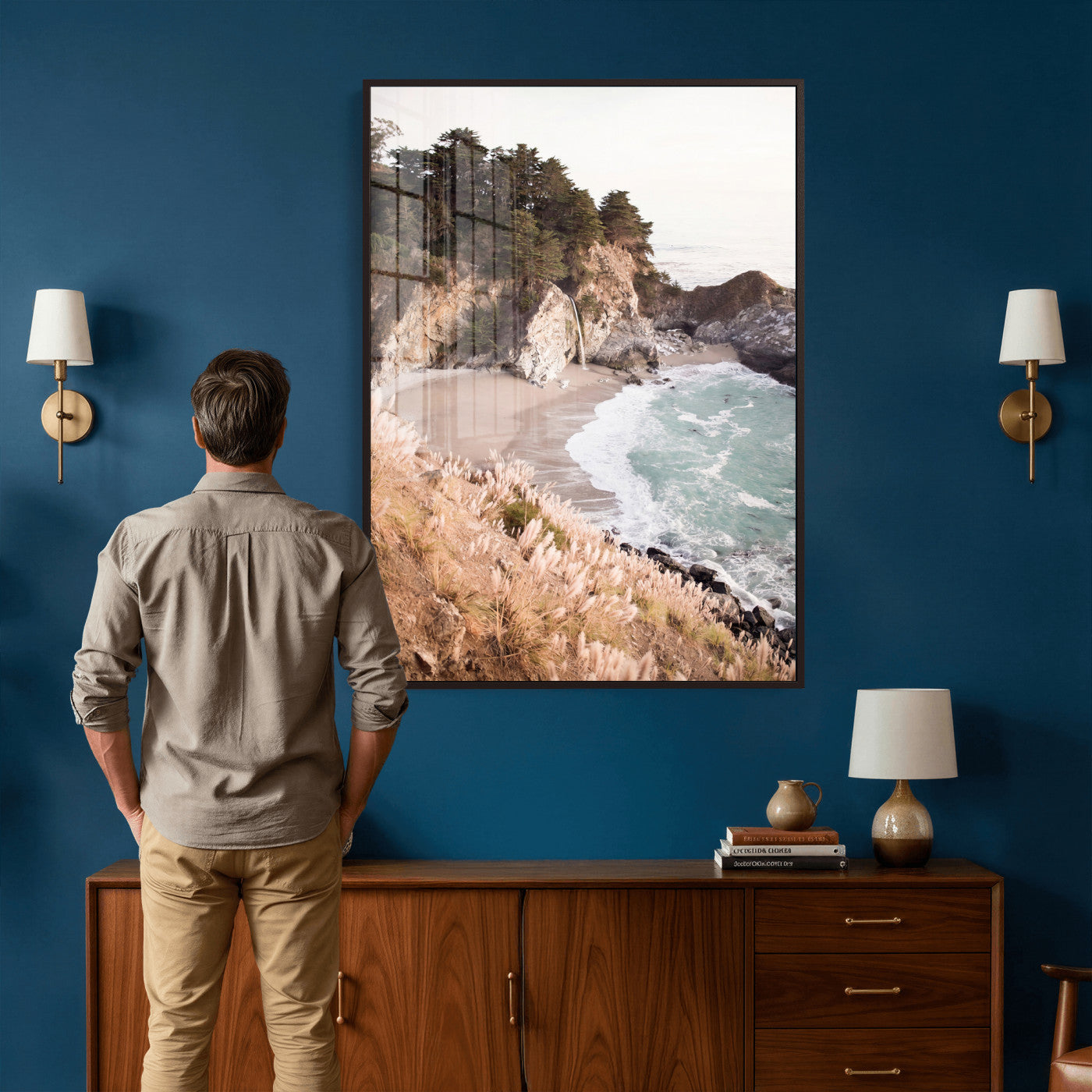 66328547-MGV-CV-24X36 - McWay Falls Canvas Wall Art, Big Sur California Photography Print, Waterfall Beach Coastal Decor, Julia Pfeiffer State Park, Boho Nature Print