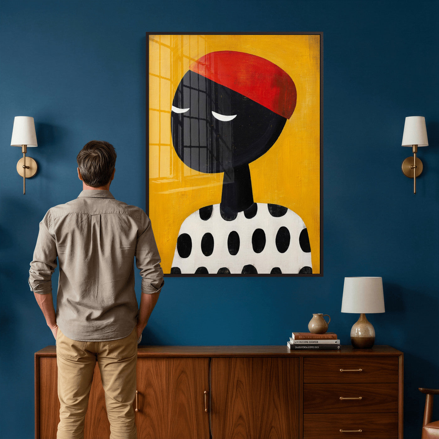 89224103-MGV-CV-24X36 - Abstract Portrait Wall Art Canvas Print, Framed Modern Figurative Artwork, Minimalist Contemporary Statement Wall Decor