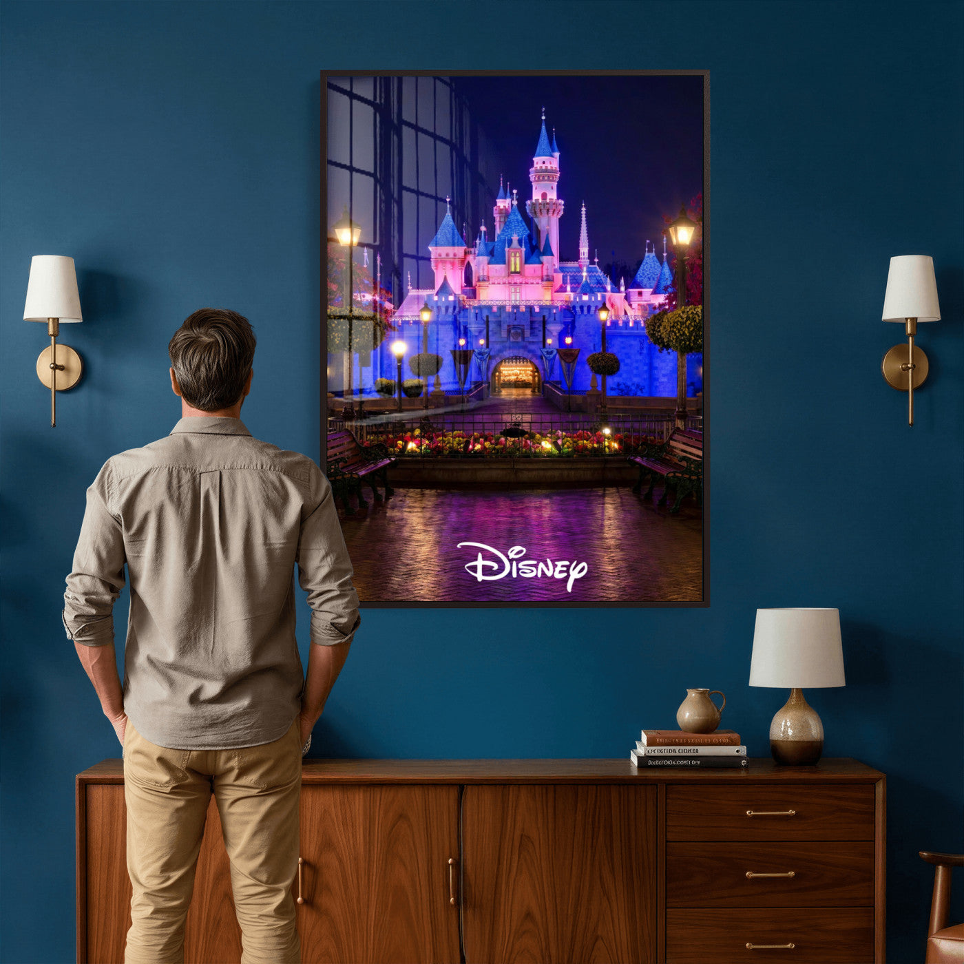 79435D-MGV-CV-24X36 - Disney Castle Wall Art – Framed Magic Kingdom Canvas Artwork, Fairytale Design, Kids Room Fantasy Decor for Home, Office