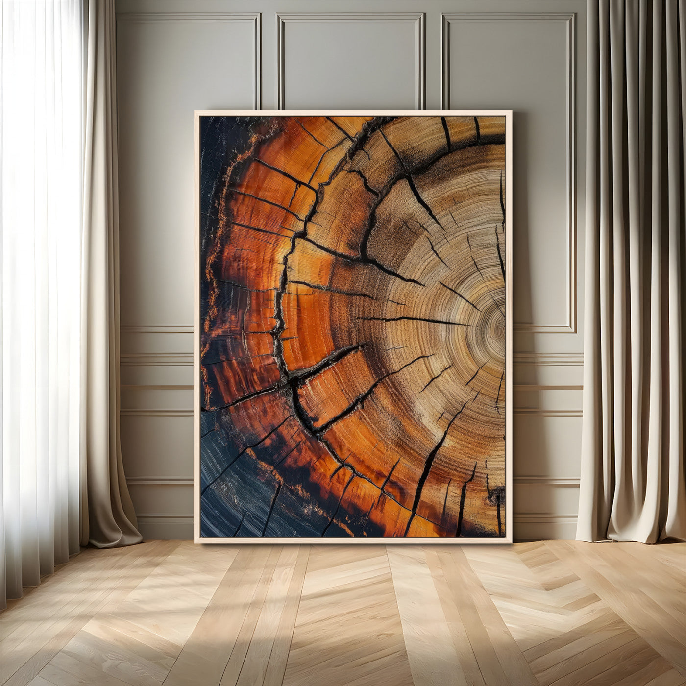 33751185-MGV-CV-24X36-Tree Rings Wall Art Canvas Print – Rustic Wood Grain Texture Natural Pattern Warm Earthy Artwork for Home Office