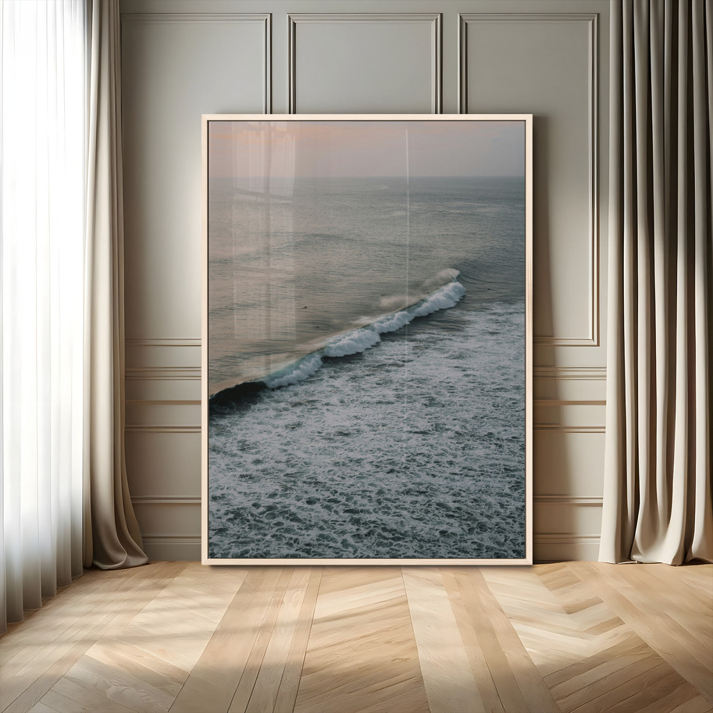 -Ocean Waves Wall Art Canvas Print – Framed Coastal Serenity Relaxing Ocean Scene Artwork for Home Office