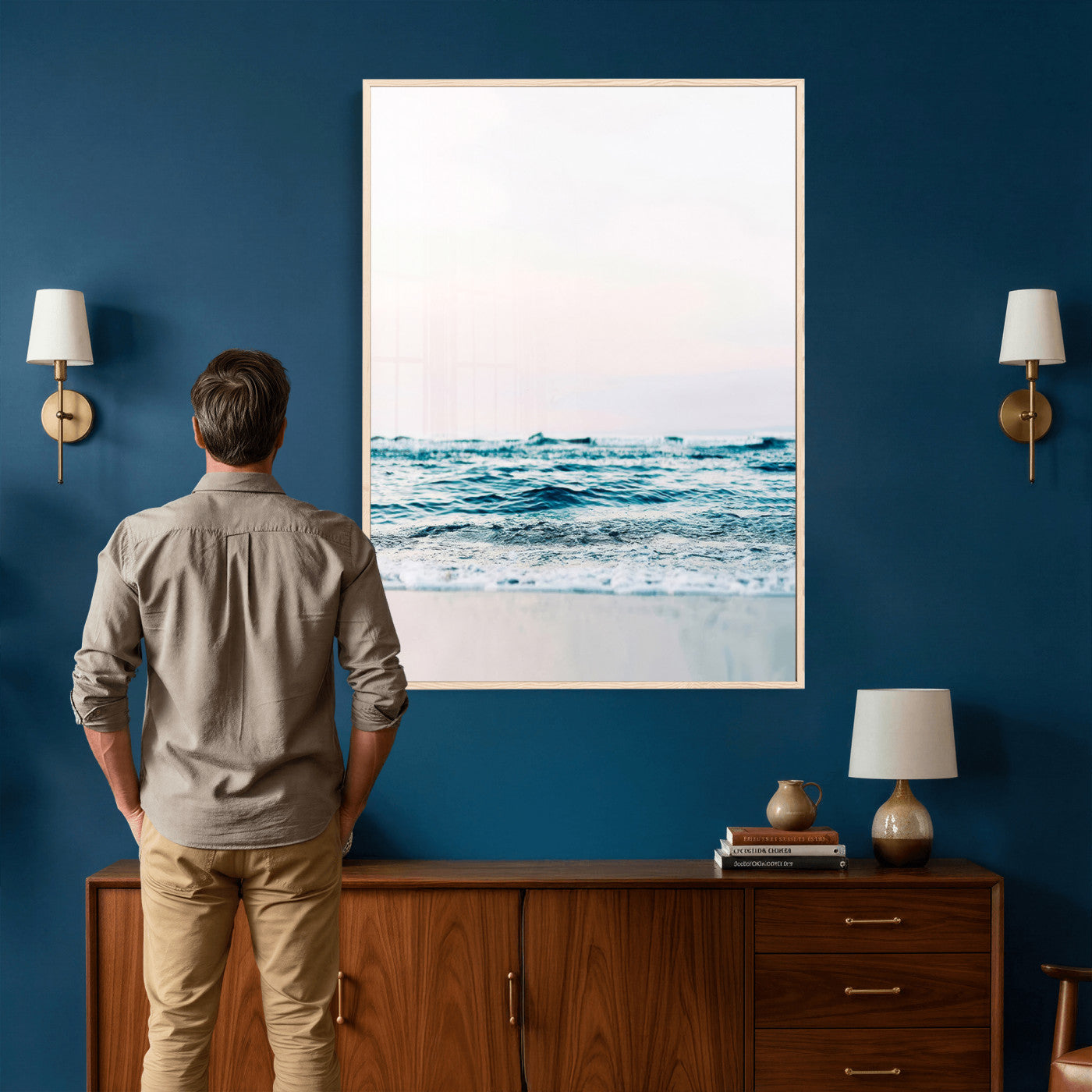 75569715-MGV-CV-24X36 - Minimal Ocean Wave Wall Art Canvas Print – Coastal Seascape Artwork for Living Room, Bedroom, and Office Decor