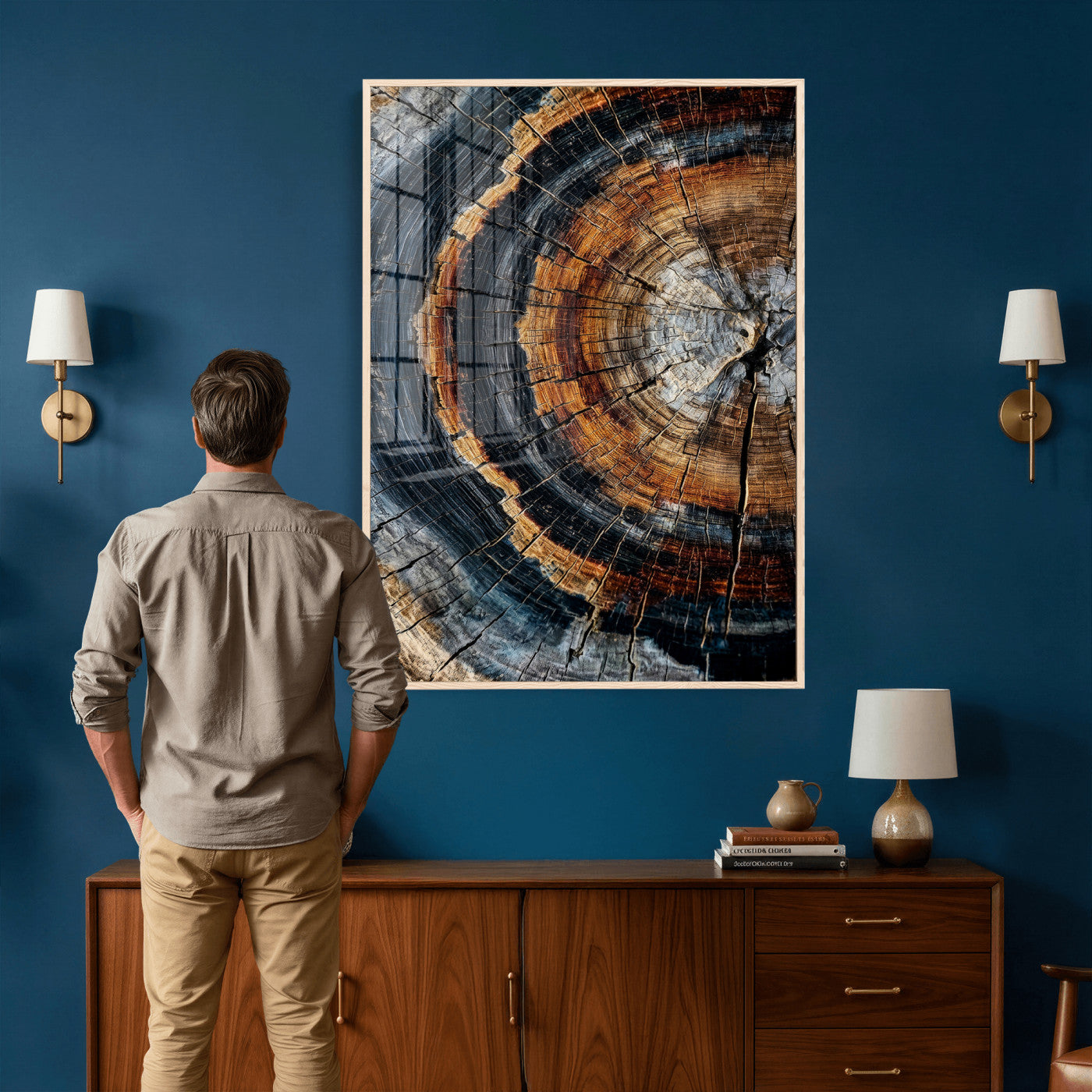 92693966B-MGV-CV-24X36 - Abstract Wood Grain Canvas Print, Tree Ring Pattern Wall Art, Framed Canvas Ready to Hang