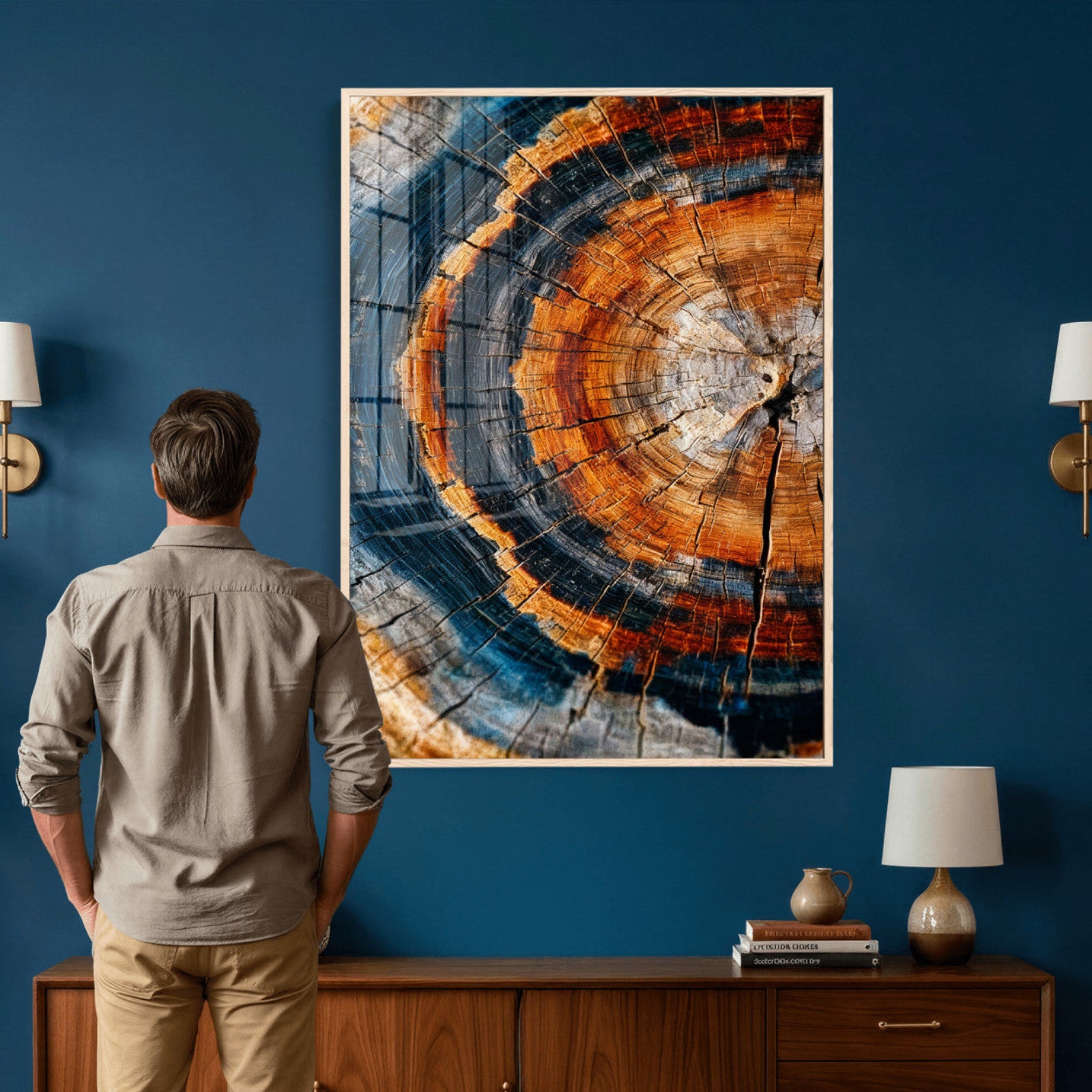 92693966C-MGV-CV-24X36 - Abstract Wood Grain Canvas Print, Tree Ring Pattern Wall Art, Framed Canvas Ready to Hang