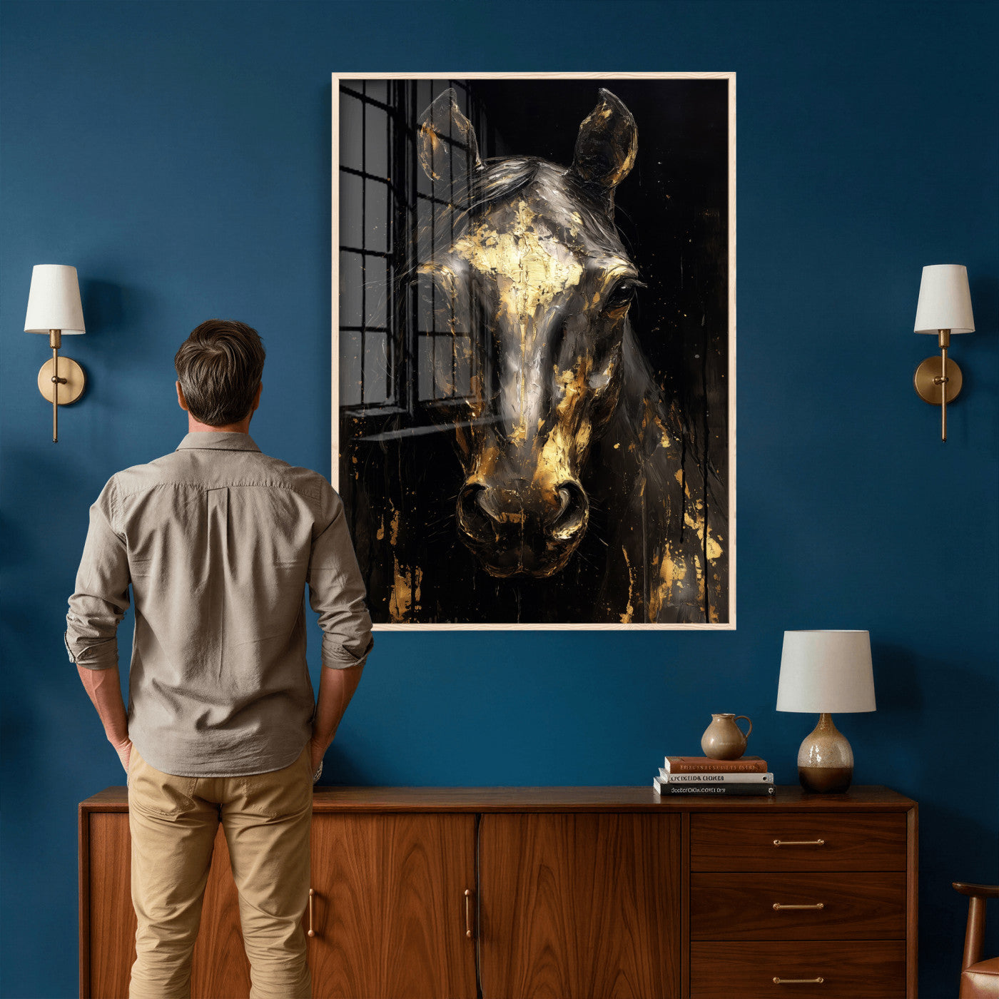 84049438-MGV-CV-24X36 - Abstract Horse Wall Art Canvas Print – Painting Style Western Equine Artwork Print for Living Room, Ranch, and Office Decor