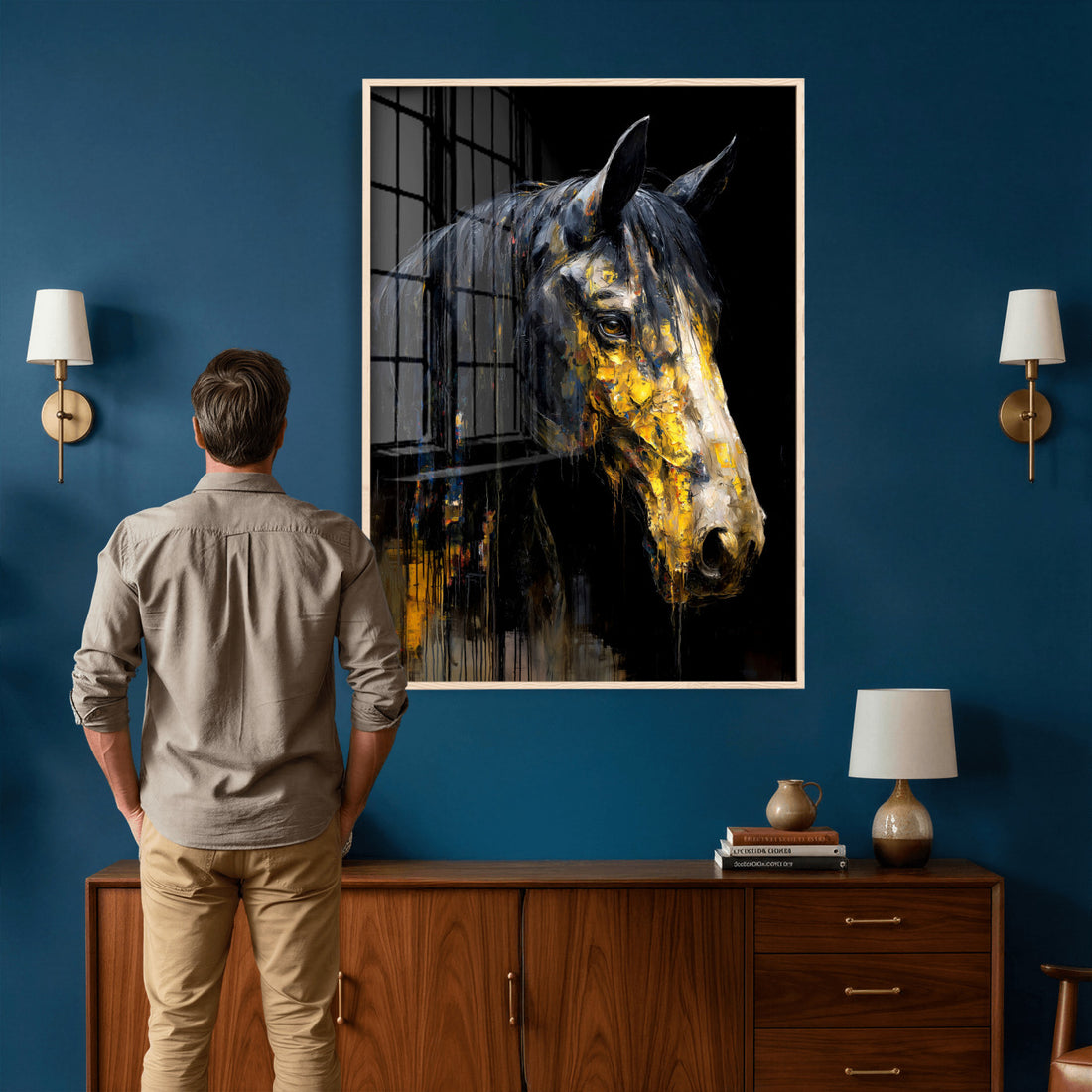Abstract Horse Wall Art Canvas Print, Painting Style, Framed and Ready to Hang