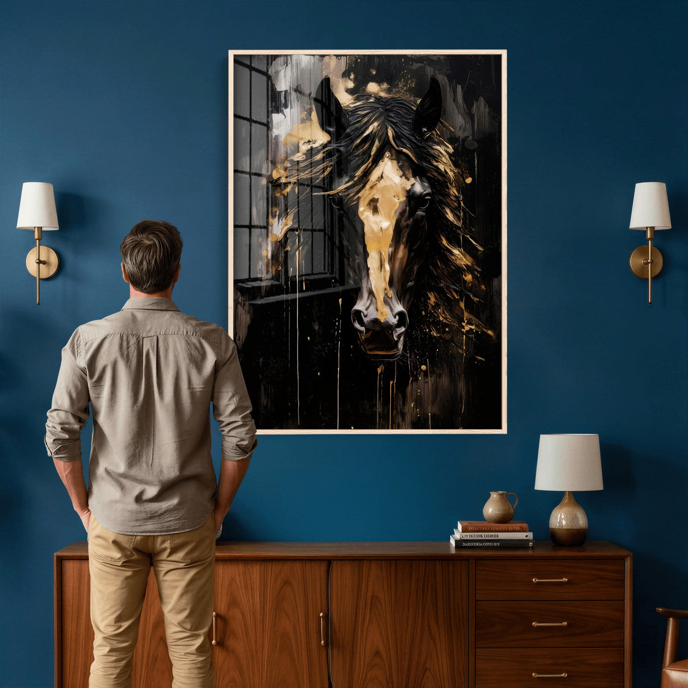 91506748-MGV-CV-24X36 - Abstract Horse Wall Art Canvas Print – Painted Style Western Equine Artwork Print for Living Room, Ranch, and Office Decor