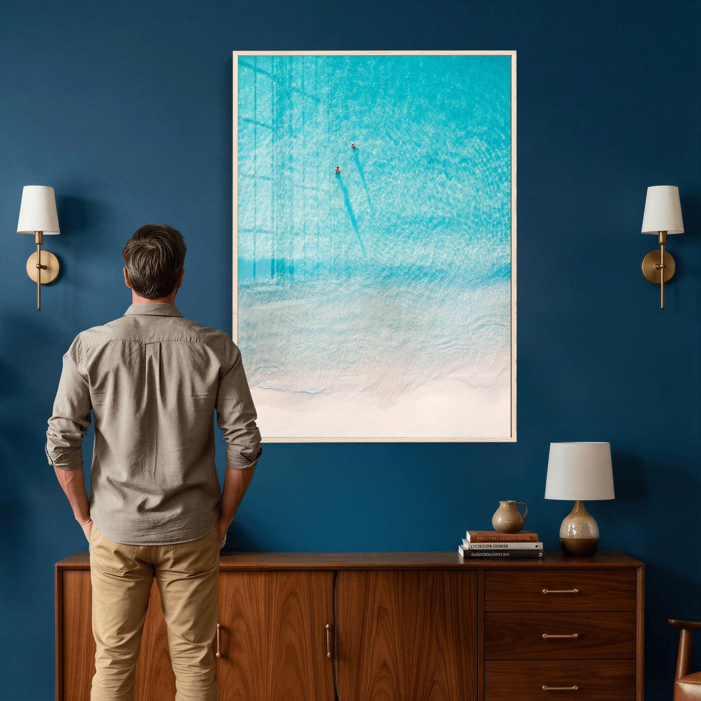 10632757-MGV-CV-24X36 - Aerial Turquoise Beach Wall Art Canvas Print – Minimal Coastal Ocean Photography Artwork Print for Living Room, Bedroom, and Modern Home Decor