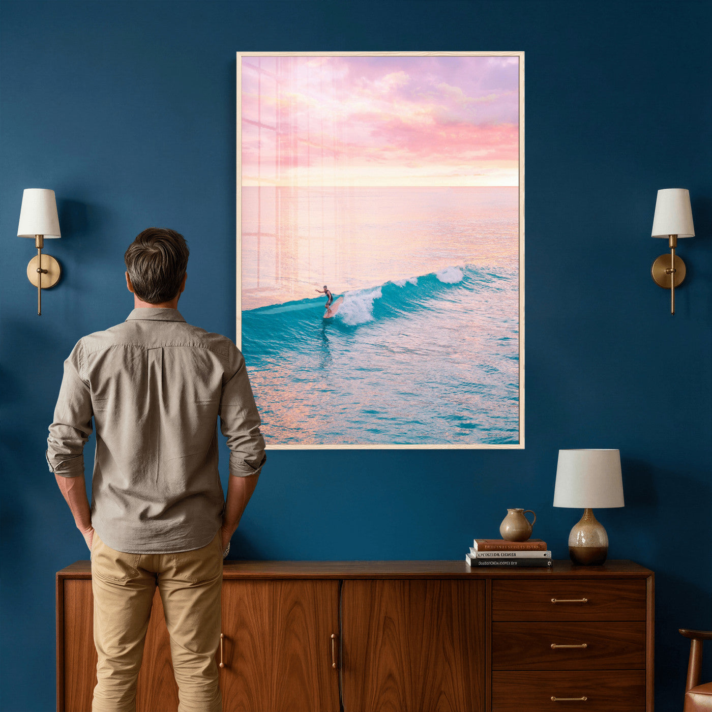 44011962-MGV-CV-24X36 - Sunset Surf Wall Art Canvas Print – Coastal Ocean Photography Artwork Print for Living Room, Beach House, and Relaxing Home Decor