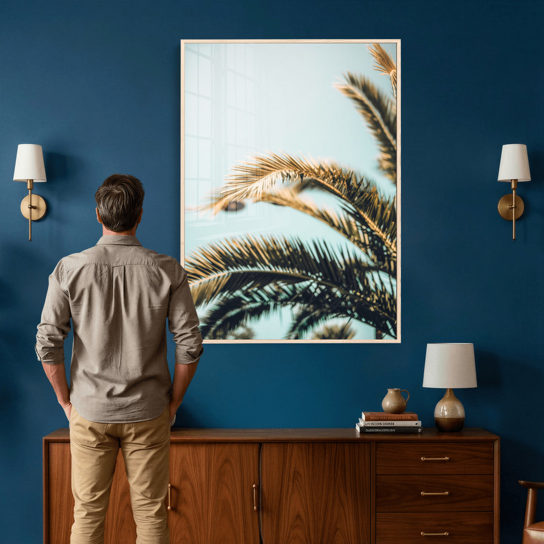 Palm Leaves Wall Art Canvas Print, Minimal Tropical Palm Fronds