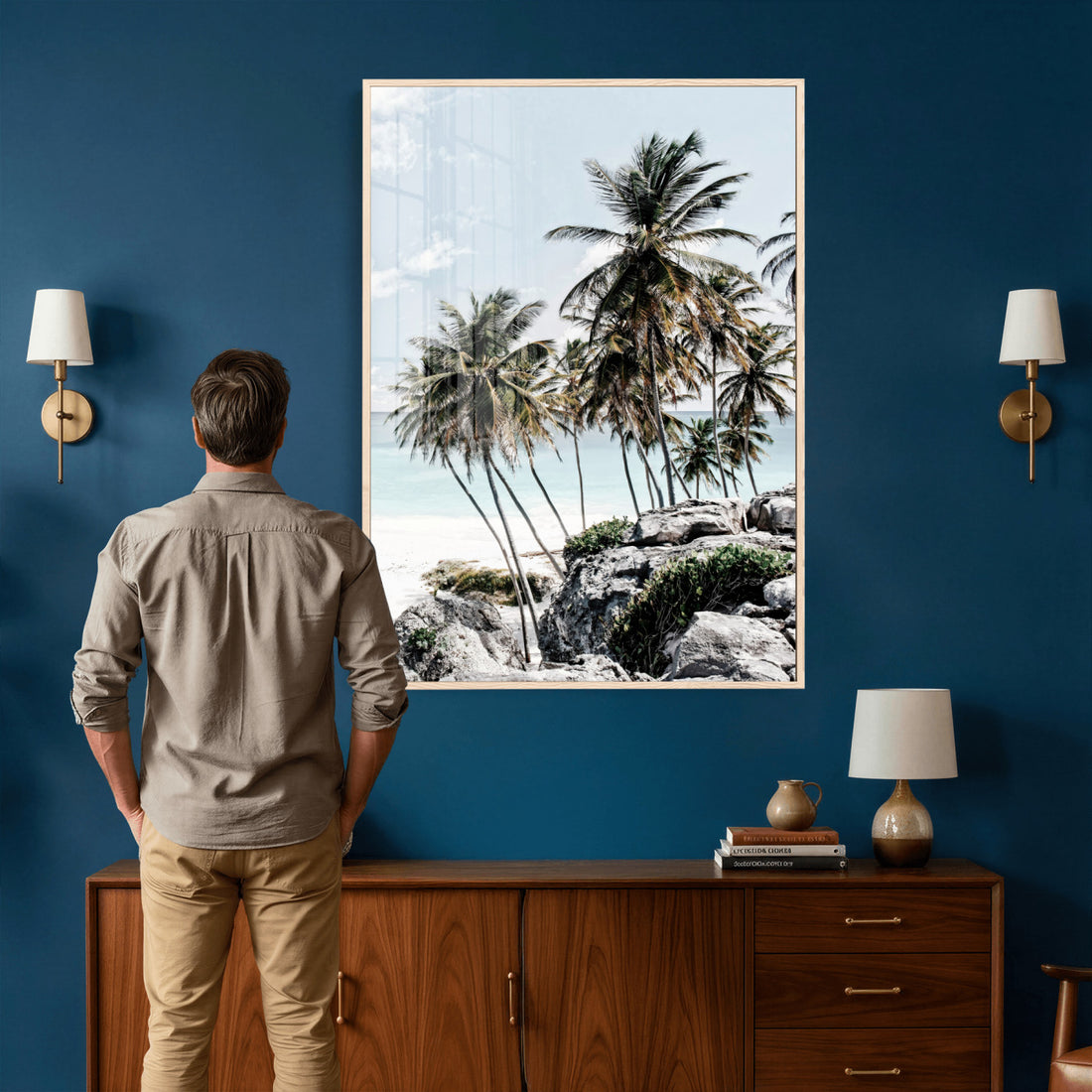 Tropical Trees Beach Wall Art Canvas Print, Coastal Ocean Scene