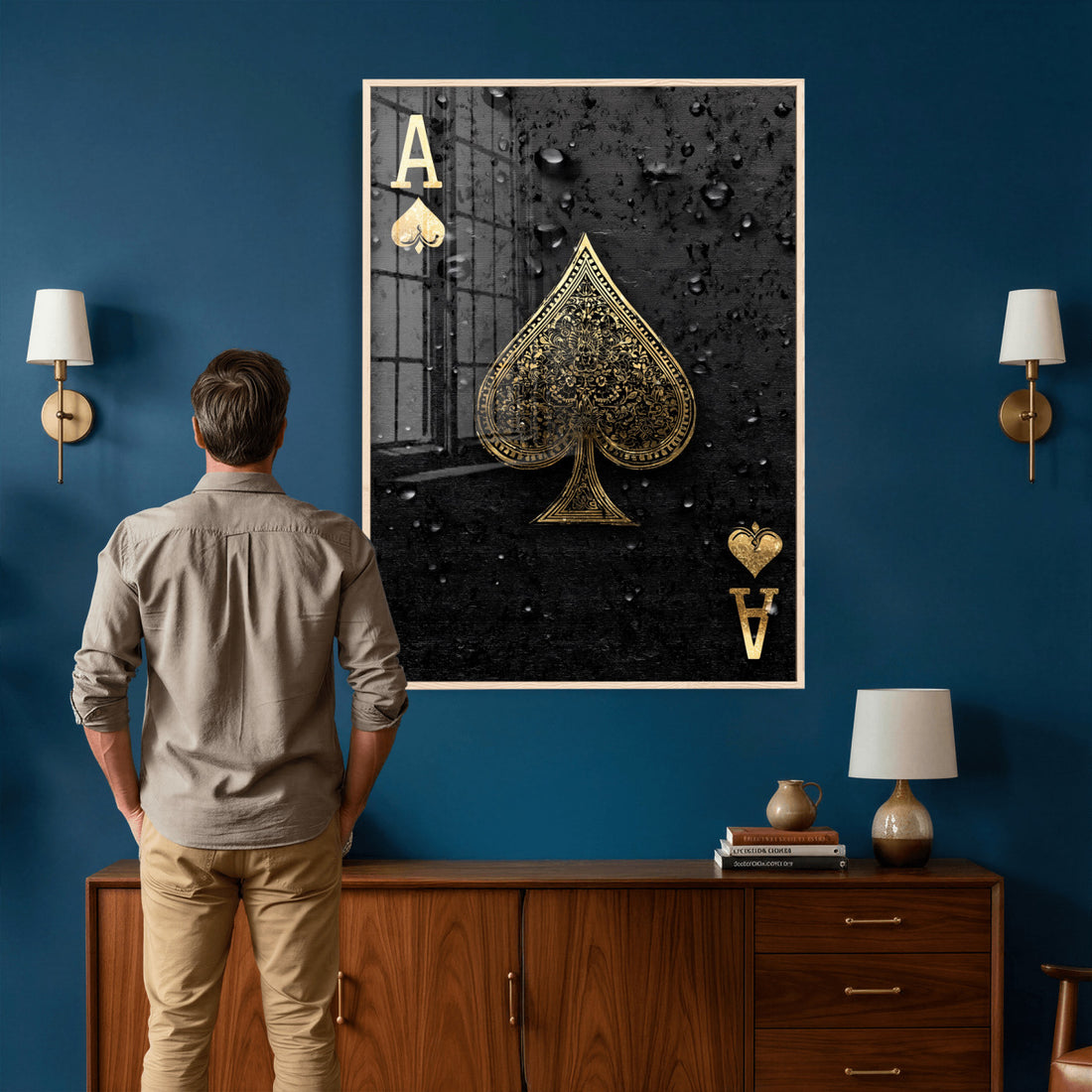 Ace of Spades Wall Art Canvas Print | Black and Gold Playing Card Artwork