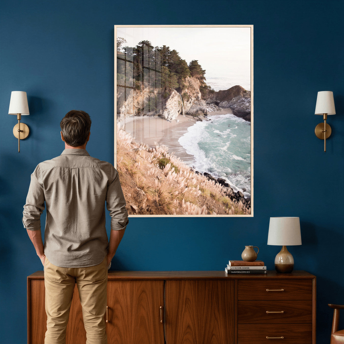 66328547-MGV-CV-24X36 - McWay Falls Canvas Wall Art, Big Sur California Photography Print, Waterfall Beach Coastal Decor, Julia Pfeiffer State Park, Boho Nature Print