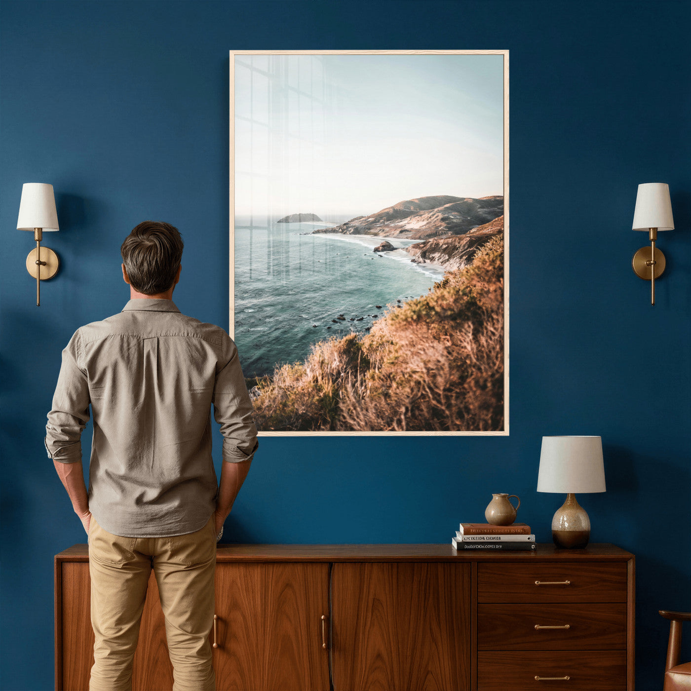 58099801-MGV-CV-24X36 - Coastal Cliffs Canvas Wall Art, Ocean Shoreline Photography Print, Teal Sea Landscape Decor, California Coast Art, Boho Beach House Wall Decor