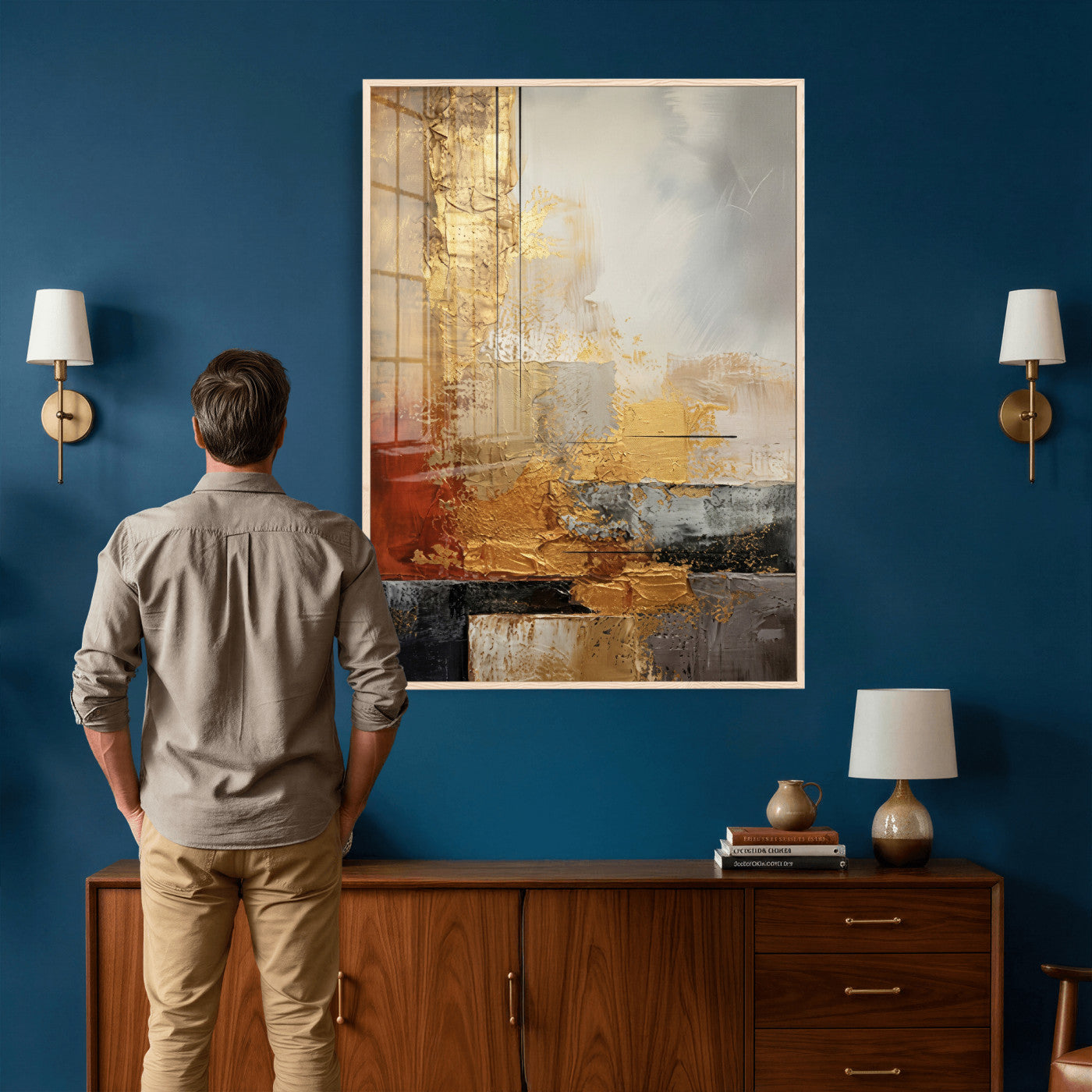 98453723G-MGV-CV-24X36 - Gold Abstract Canvas Wall Art, Luxury Textured Style Gold Leaf Painting Print, Modern Glam Decor, Gold Grey Rust Abstract Art, Living Room Statement Art