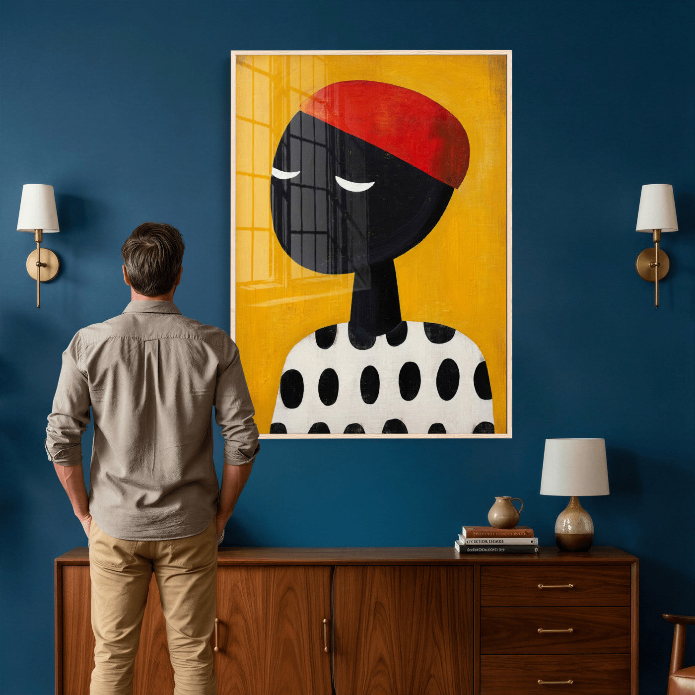 89224103-MGV-CV-24X36 - Abstract Portrait Wall Art Canvas Print, Framed Modern Figurative Artwork, Minimalist Contemporary Statement Wall Decor