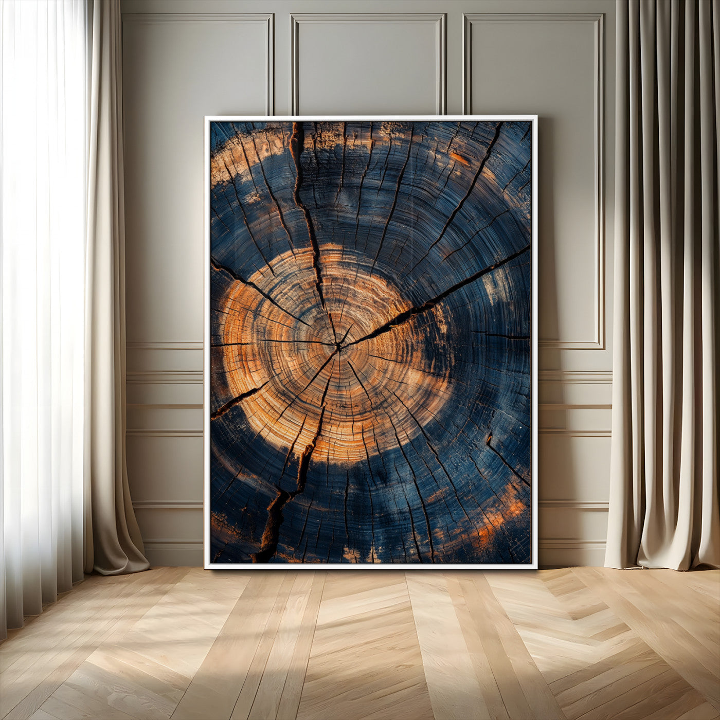 32486414-MGV-CV-24X36-Tree Rings Wall Art Canvas Print – Framed Rustic Wood Grain Texture Industrial Natural Artwork for Home Office