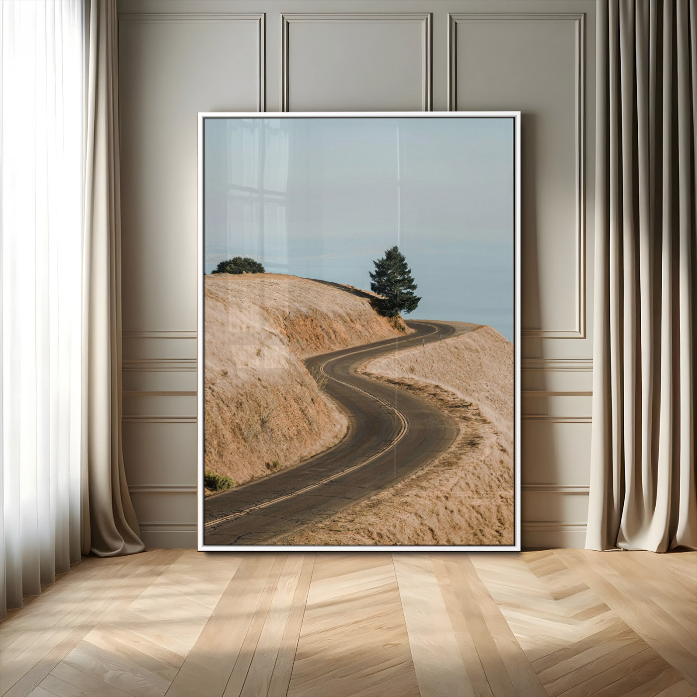 MGV-FP-48X32-3P - Winding Road Canvas Wall Art – Scenic Curvy Road Landscape, Large Minimalist Outdoor Decor, Wrapped