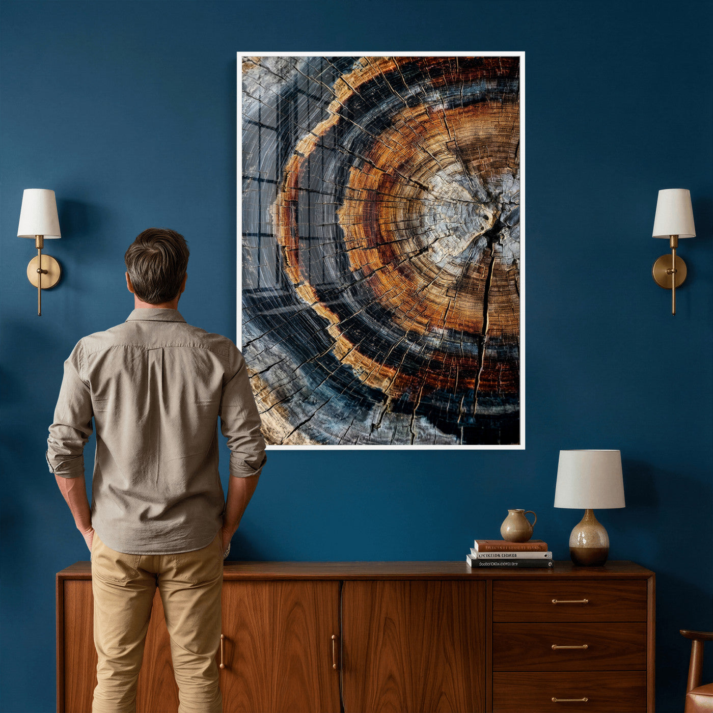 92693966B-MGV-CV-24X36 - Abstract Wood Grain Canvas Print, Tree Ring Pattern Wall Art, Framed Canvas Ready to Hang