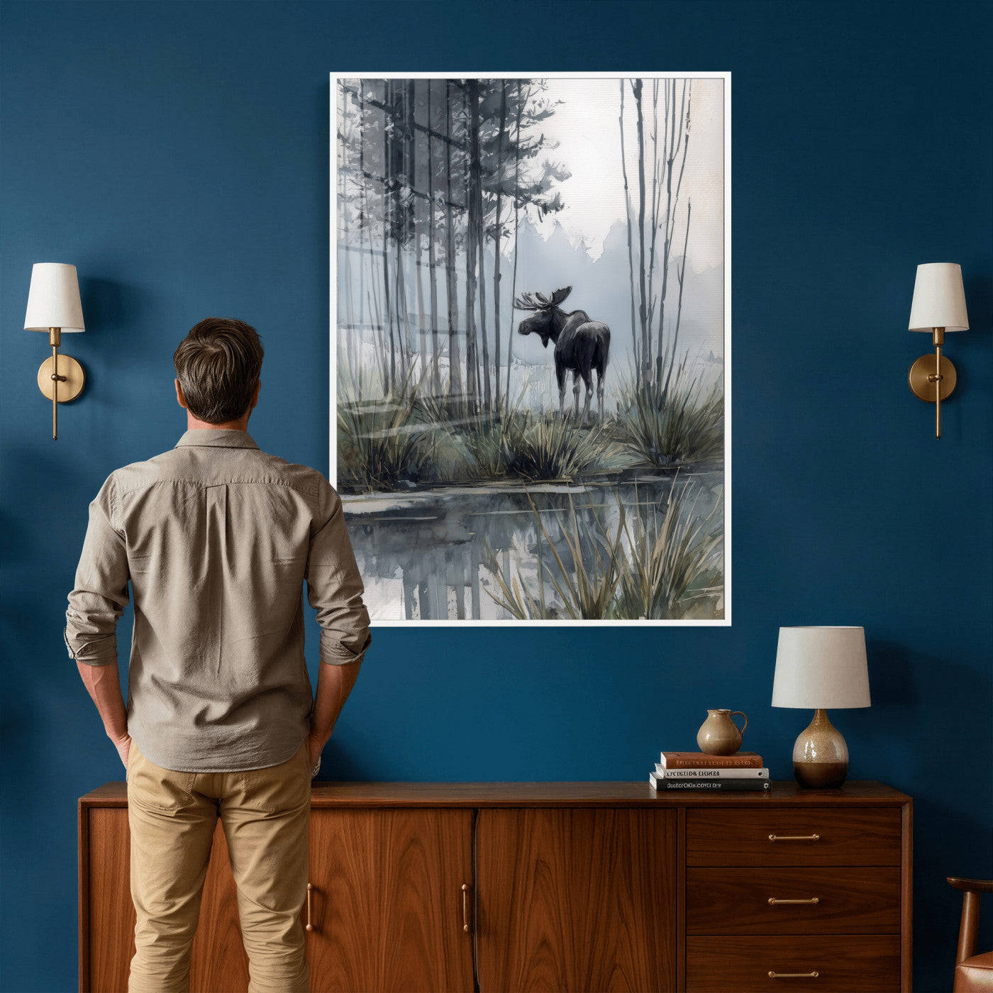 63767896-MGV-CV-24X36 - Abstract Moose Forest Wall Art Canvas Print – Wildlife Nature Artwork Print for Living Room, Cabin, and Office Decor