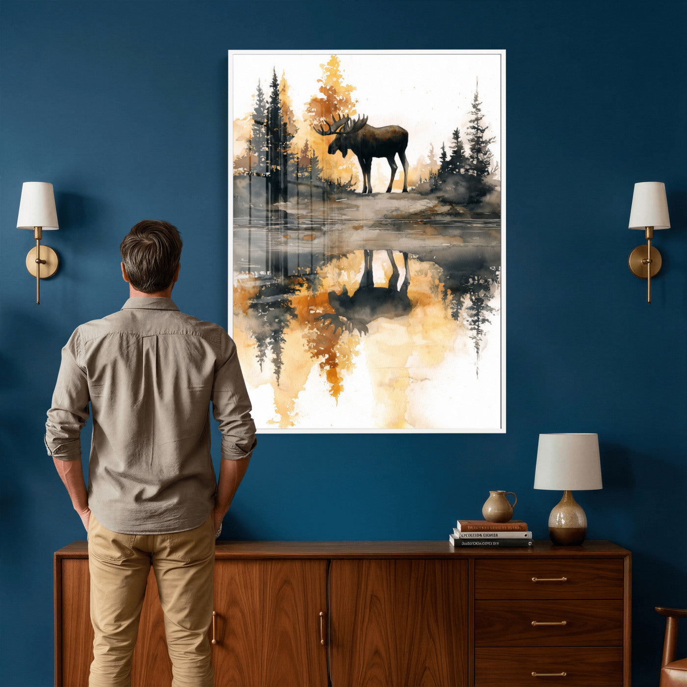 86920530-MGV-CV-24X36 - Abstract Moose Forest Wall Art Canvas Print – Wildlife Nature Artwork Print for Living Room, Cabin, and Office Decor