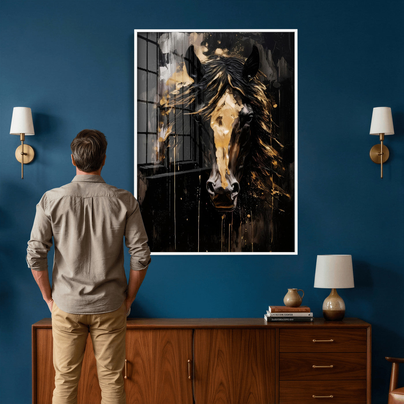 91506748-MGV-CV-24X36 - Abstract Horse Wall Art Canvas Print – Painted Style Western Equine Artwork Print for Living Room, Ranch, and Office Decor