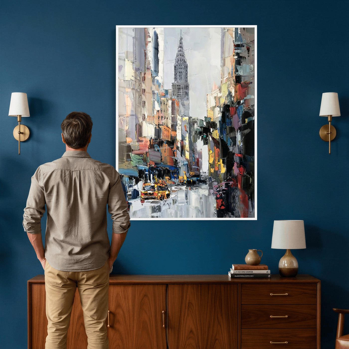 22144128-MGV-CV-24X36 - Chrysler Building New York Wall Art Canvas Print, Abstract NYC Street Painting Canvas Print, Modern Manhattan City Artwork for Living Room Decor