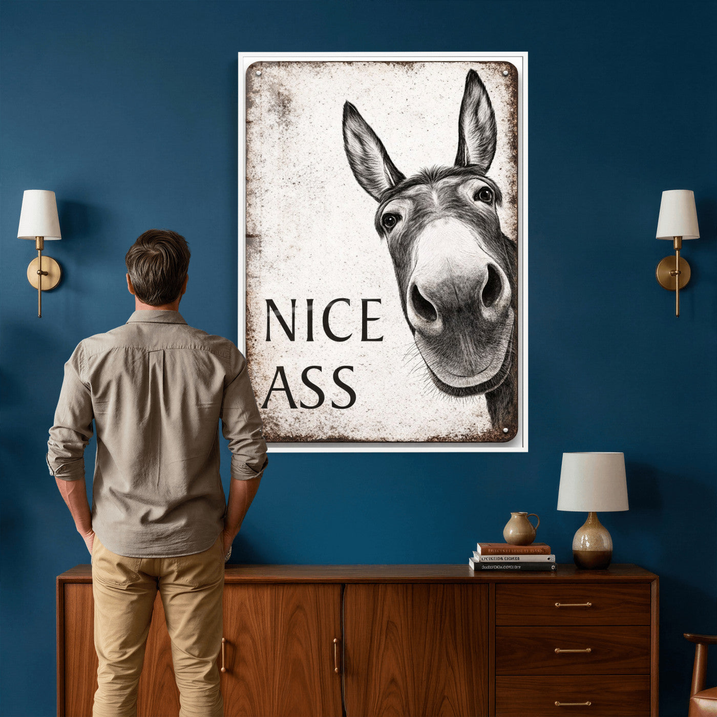 8151788R6-MGV-CV-24X36 - Funny Donkey Bathroom Wall Art Canvas Print, Nice Ass Farm Animal Sign, Rustic Farmhouse Humor Decor, Toilet Wall Art