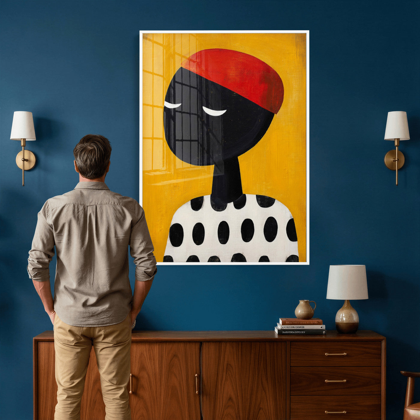 89224103-MGV-CV-24X36 - Abstract Portrait Wall Art Canvas Print, Framed Modern Figurative Artwork, Minimalist Contemporary Statement Wall Decor