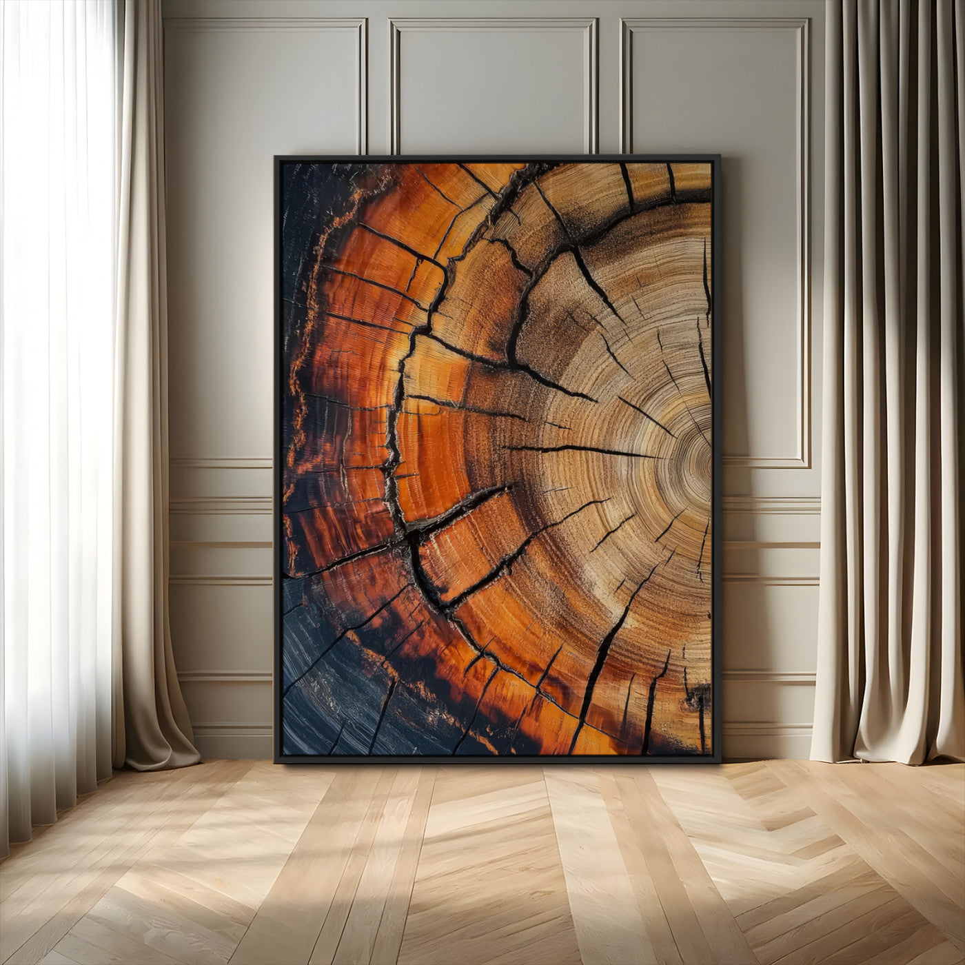 33751185-MGV-CV-24X36-Tree Rings Wall Art Canvas Print – Rustic Wood Grain Texture Natural Pattern Warm Earthy Artwork for Home Office