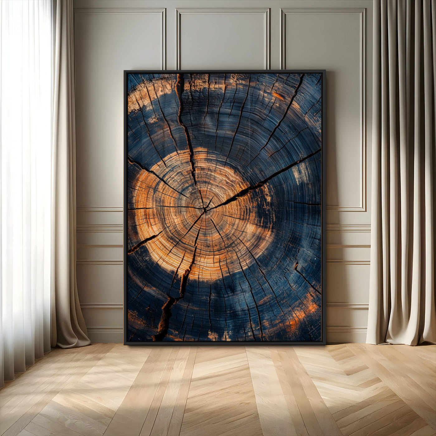 32486414-MGV-CV-24X36-Tree Rings Wall Art Canvas Print – Framed Rustic Wood Grain Texture Industrial Natural Artwork for Home Office