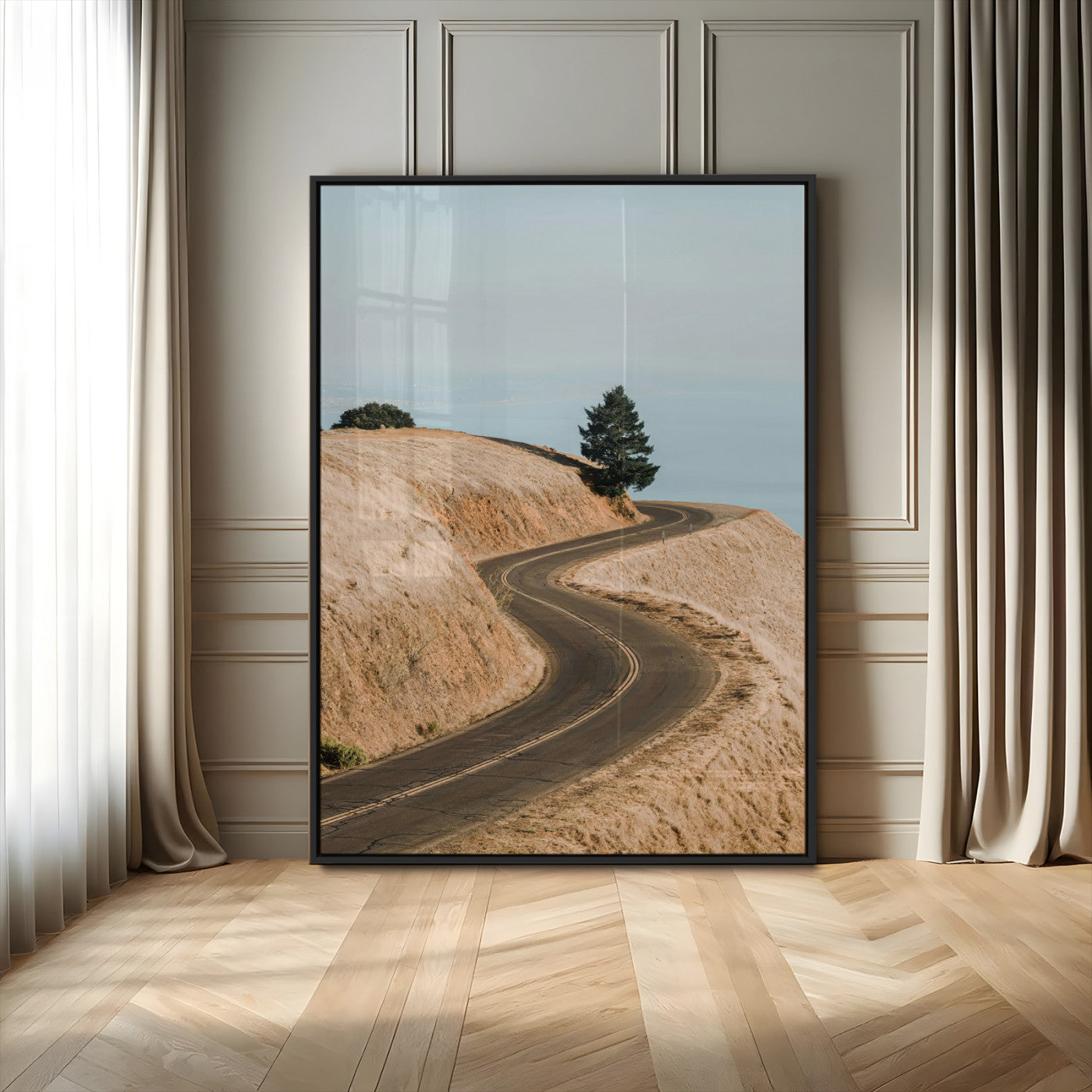 MGV-FP-48X32-3P - Winding Road Canvas Wall Art – Scenic Curvy Road Landscape, Large Minimalist Outdoor Decor, Wrapped