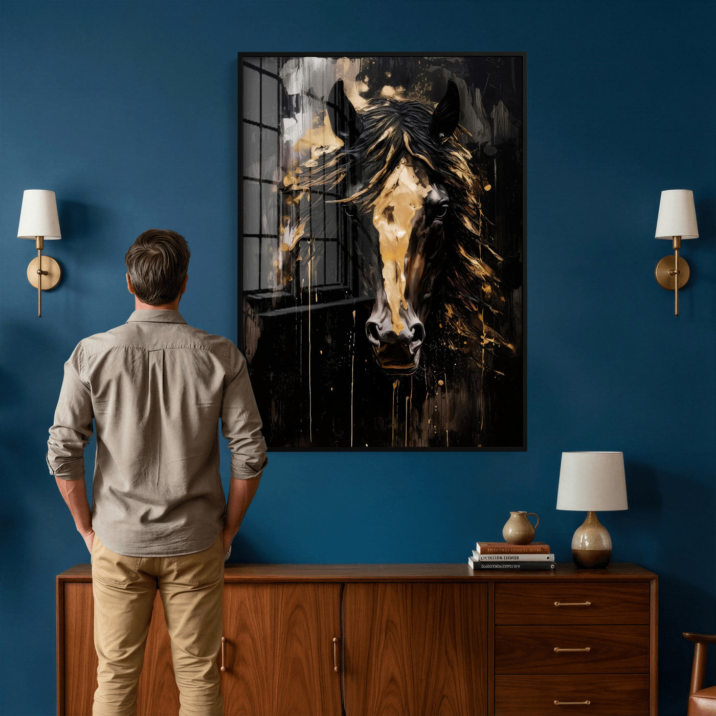 91506748-MGV-CV-24X36 - Abstract Horse Wall Art Canvas Print – Painted Style Western Equine Artwork Print for Living Room, Ranch, and Office Decor