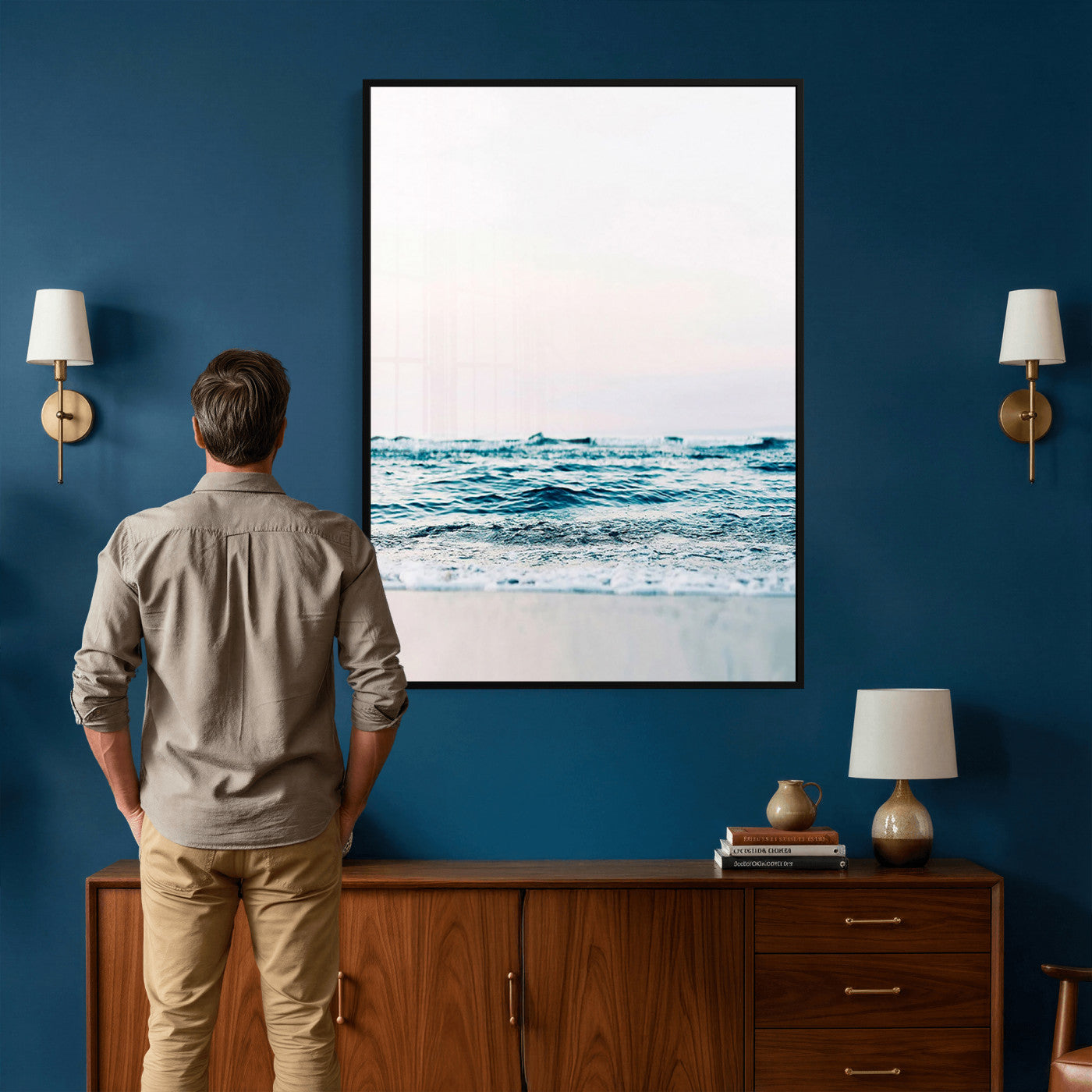 17196851-MGV-CV-24X36 - Ocean Wave Wall Art Canvas Print, Minimal Seascape Photography, Coastal Blue Water Artwork, Vertical Beach Wall Decor, Calm Sea Nature Print