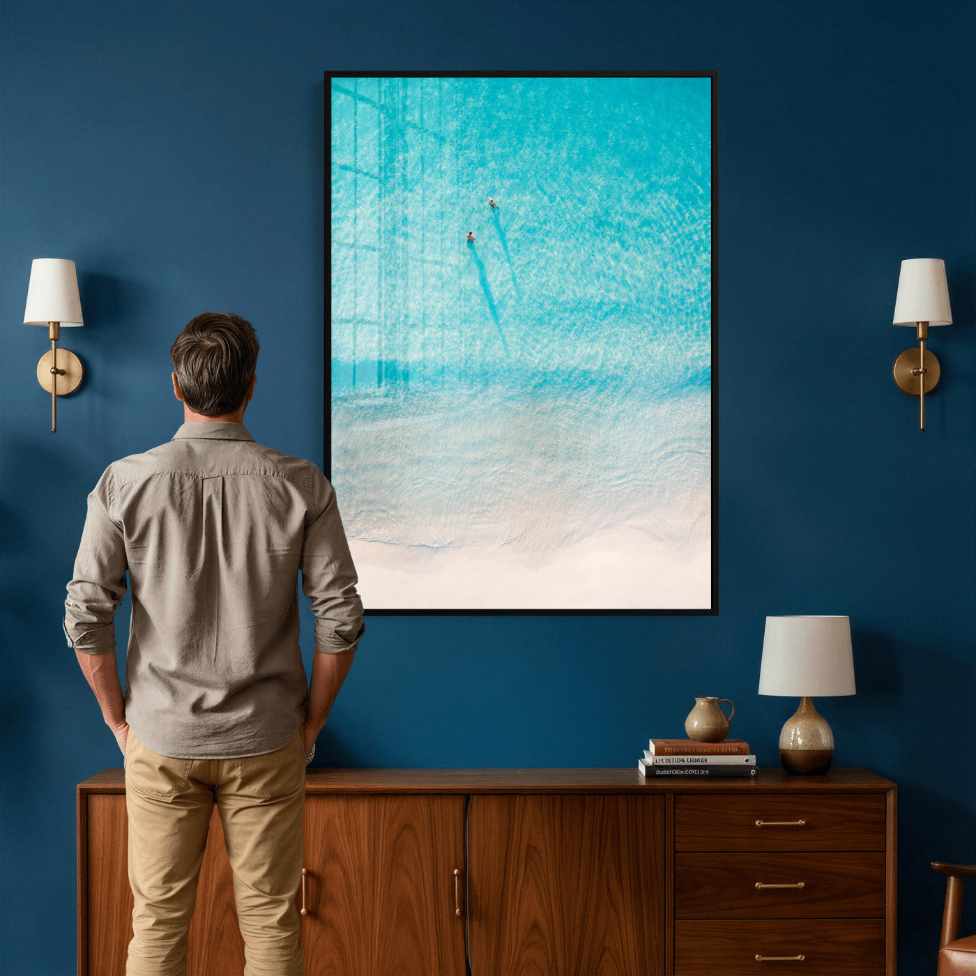 10632757-MGV-CV-24X36 - Aerial Turquoise Beach Wall Art Canvas Print – Minimal Coastal Ocean Photography Artwork Print for Living Room, Bedroom, and Modern Home Decor