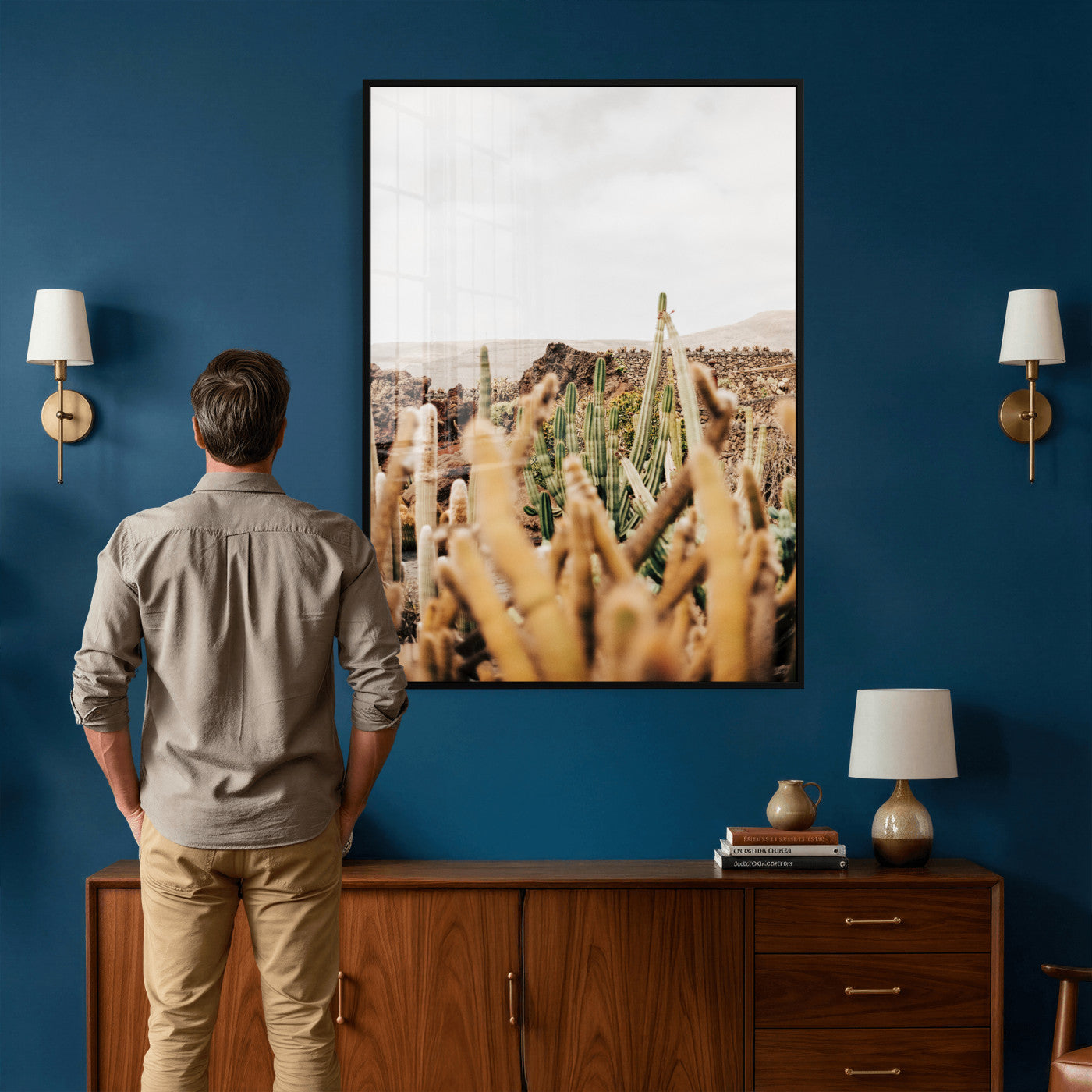 98315769-MGV-CV-24X36 - Minimal Desert Cactus Wall Art Canvas Print, Neutral Southwestern Landscape Nature Wall Decor for Modern Home