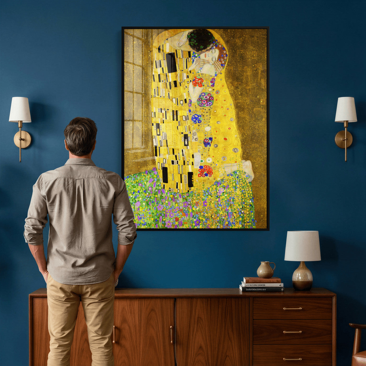 77323081-MGV-CV-24X36 - The Kiss Wall Art Canvas Print – Gustav Klimt Inspired Gold Art Nouveau Painting