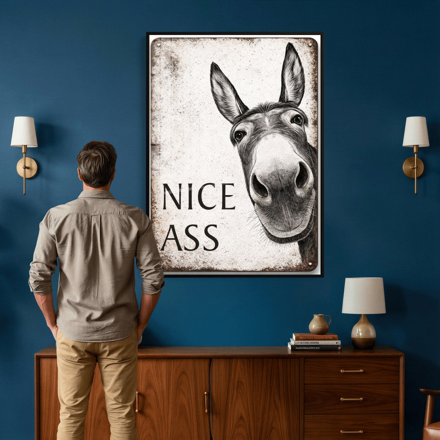 8151788R6-MGV-CV-24X36 - Funny Donkey Bathroom Wall Art Canvas Print, Nice Ass Farm Animal Sign, Rustic Farmhouse Humor Decor, Toilet Wall Art