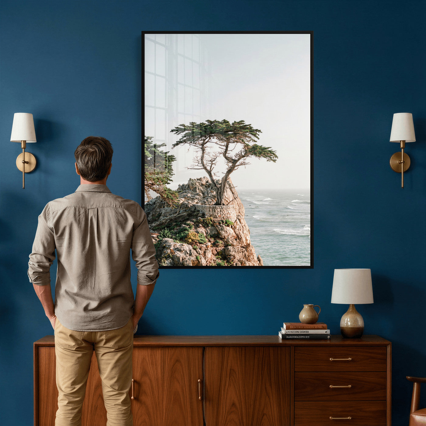 68839391-MGV-CV-24X36 - Lone Cypress Canvas Wall Art, Pebble Beach California Photography Print, Coastal Tree Ocean Decor, Monterey Nature Art, Minimalist Wall Art