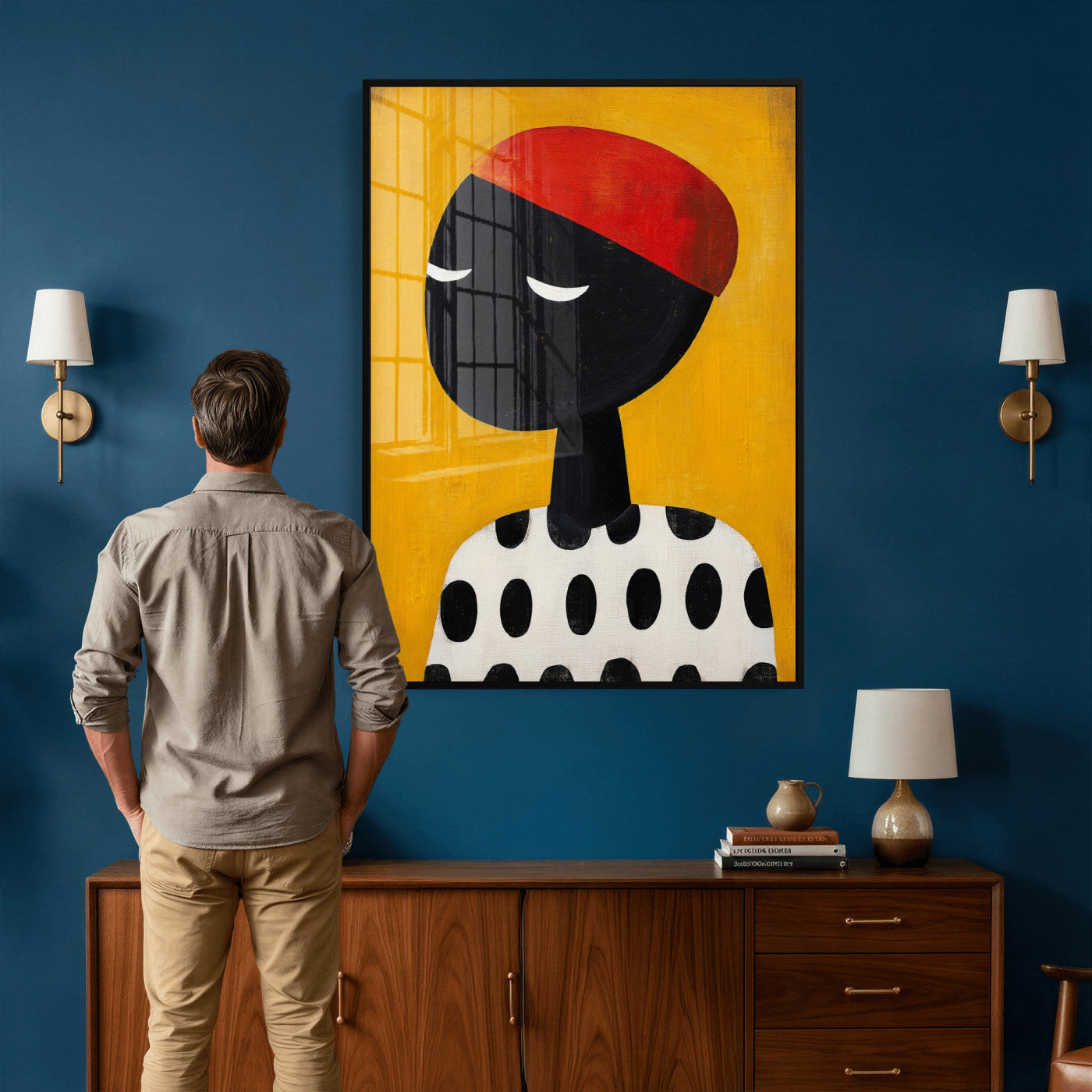 89224103-MGV-CV-24X36 - Abstract Portrait Wall Art Canvas Print, Framed Modern Figurative Artwork, Minimalist Contemporary Statement Wall Decor