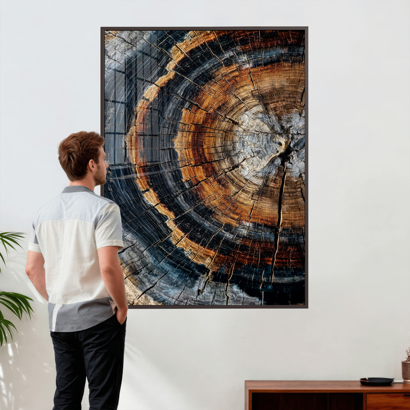 92693966B-MGV-CV-24X36 - Abstract Wood Grain Canvas Print, Tree Ring Pattern Wall Art, Framed Canvas Ready to Hang