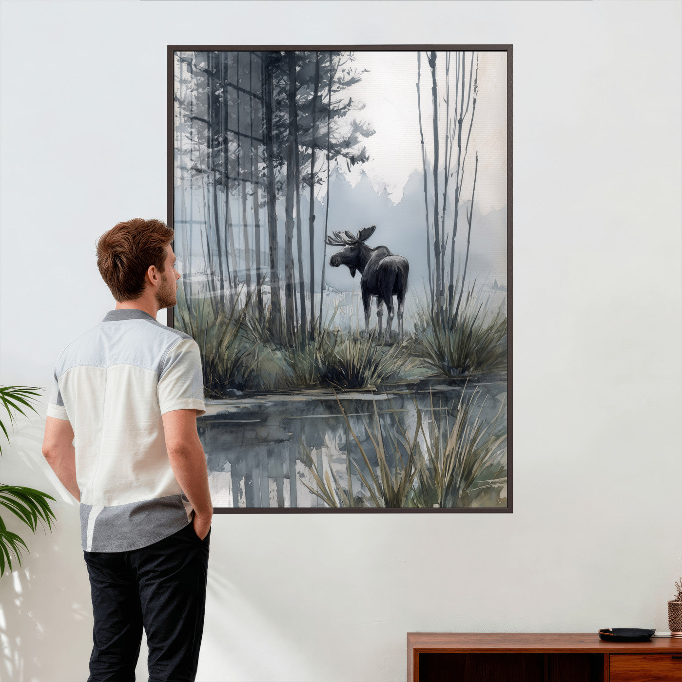 63767896-MGV-CV-24X36 - Abstract Moose Forest Wall Art Canvas Print – Wildlife Nature Artwork Print for Living Room, Cabin, and Office Decor