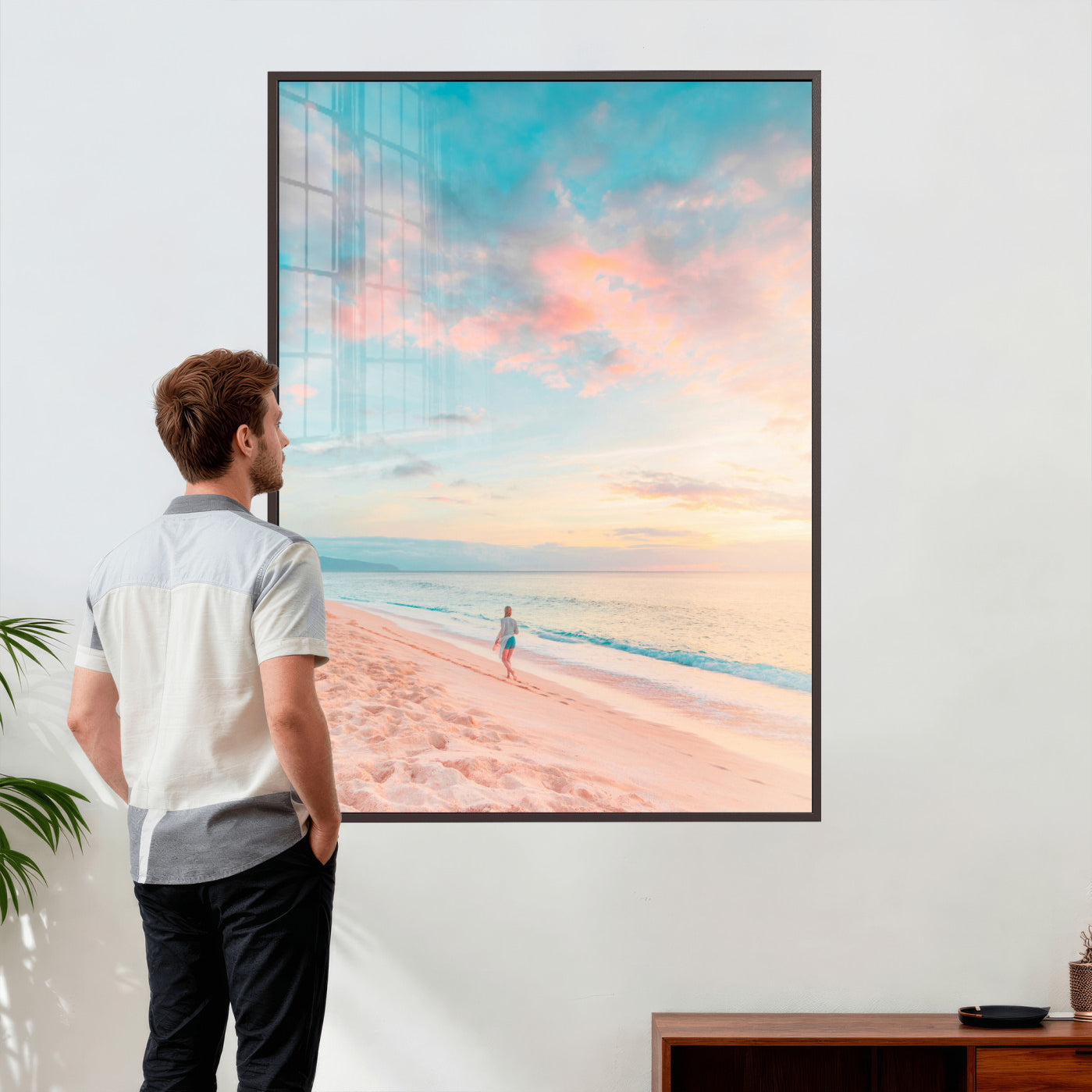 49353231-MGV-CV-24X36 - Pastel Beach Walk Wall Art Canvas Print – Soft Coastal Photography Artwork Print for Bedroom, Living Room, and Serene Home Decor