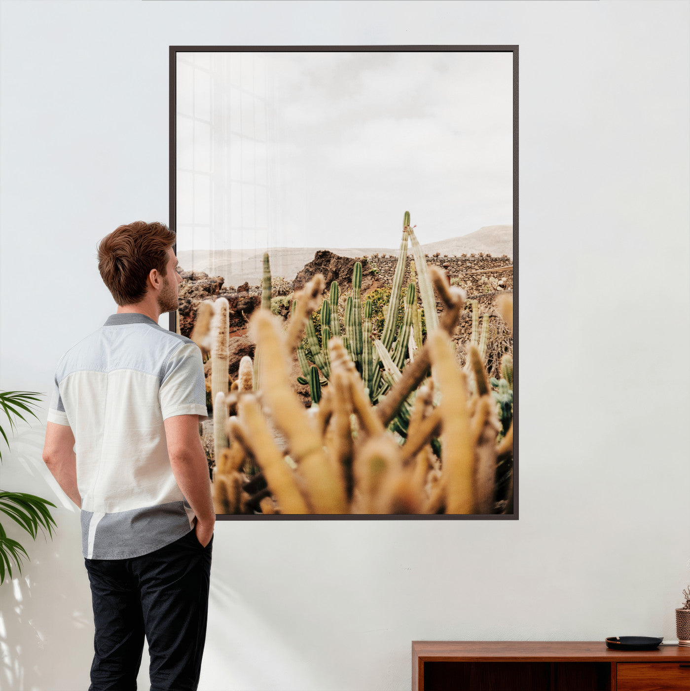 98315769-MGV-CV-24X36 - Minimal Desert Cactus Wall Art Canvas Print, Neutral Southwestern Landscape Nature Wall Decor for Modern Home