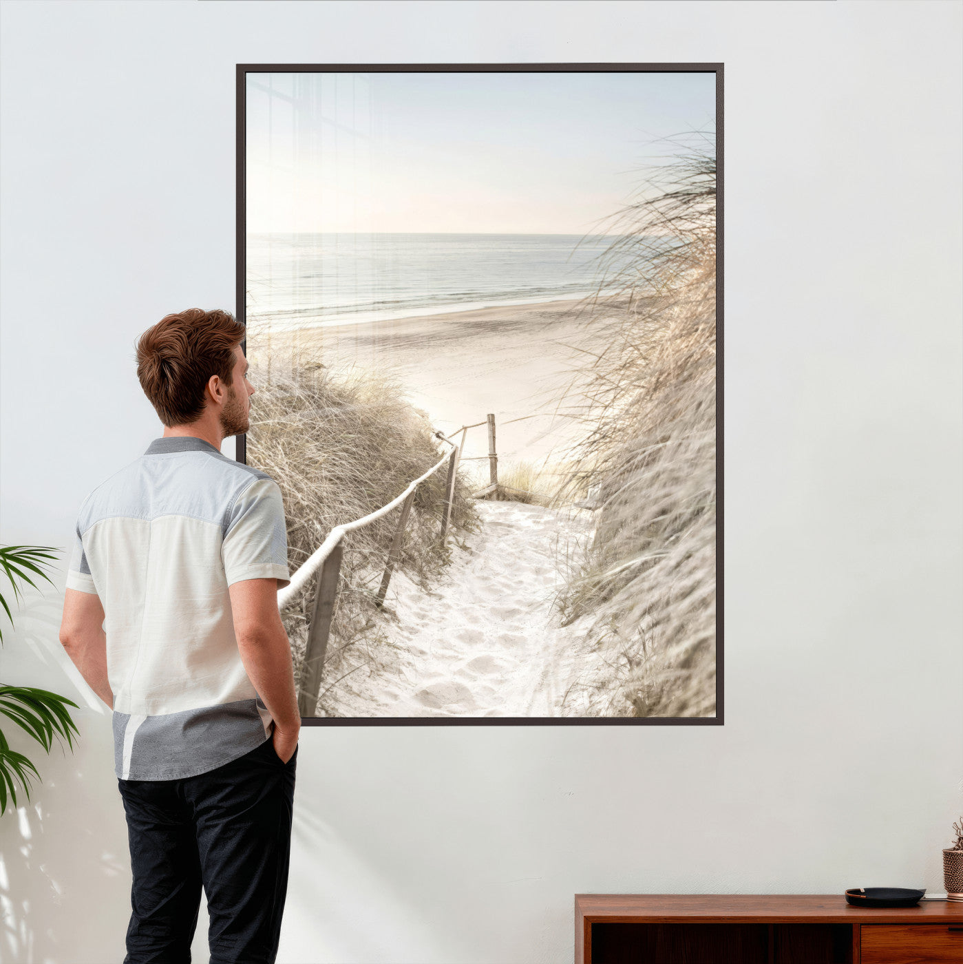 58415953-MGV-CV-24X36 - Coastal Beach Path Wall Art Canvas Print - Neutral Ocean Shore Landscape Artwork for Minimalist Home Decor